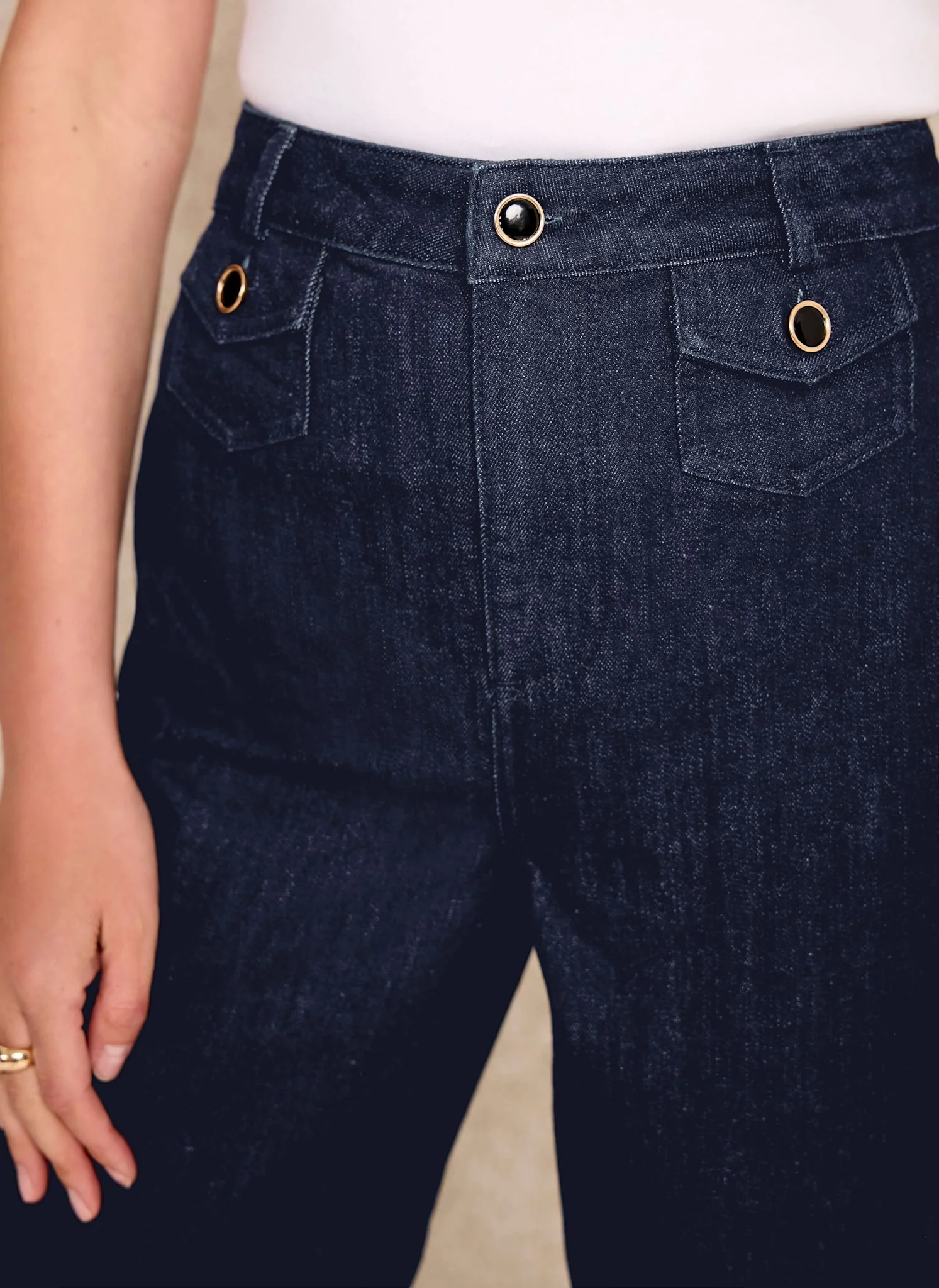 Dark Indigo Patch Pocket Wide Leg Crop Jeans - Image 4