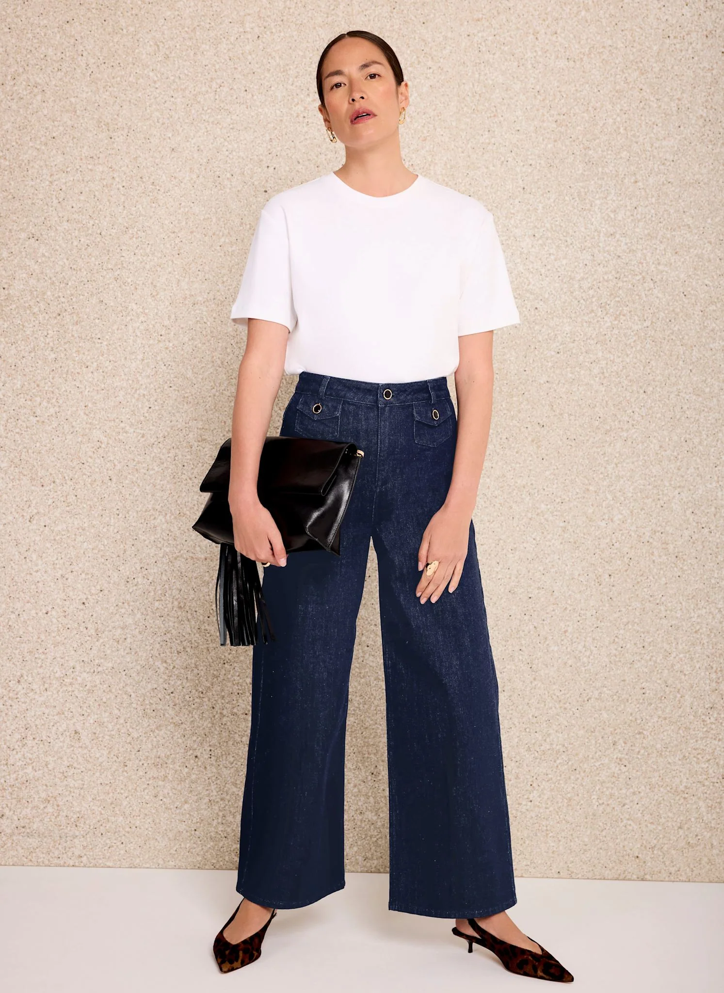 Dark Indigo Patch Pocket Wide Leg Crop Jeans - Image 5