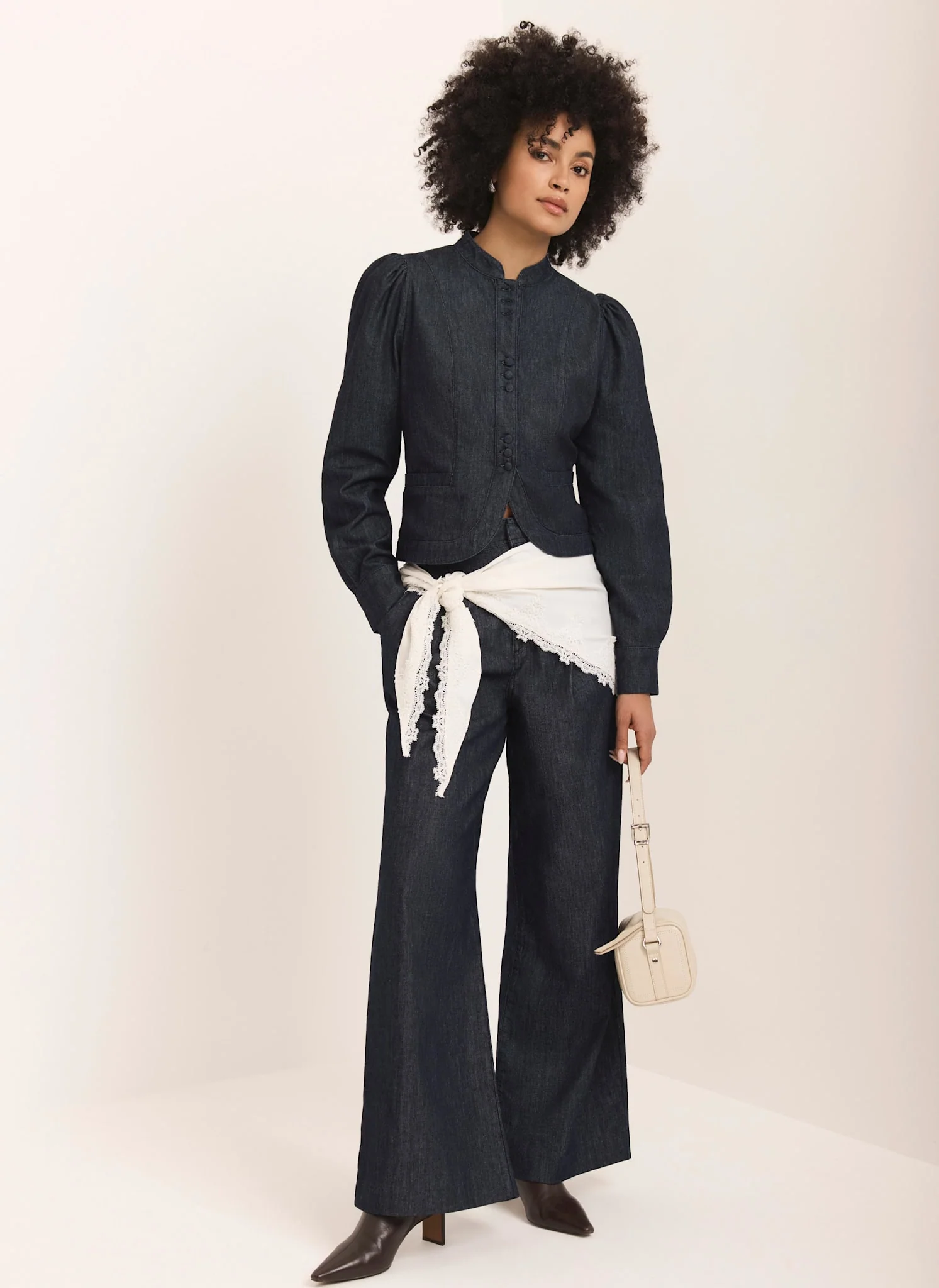 Dark Indigo Pleated Tailored Wide Leg Jeans - Image 3