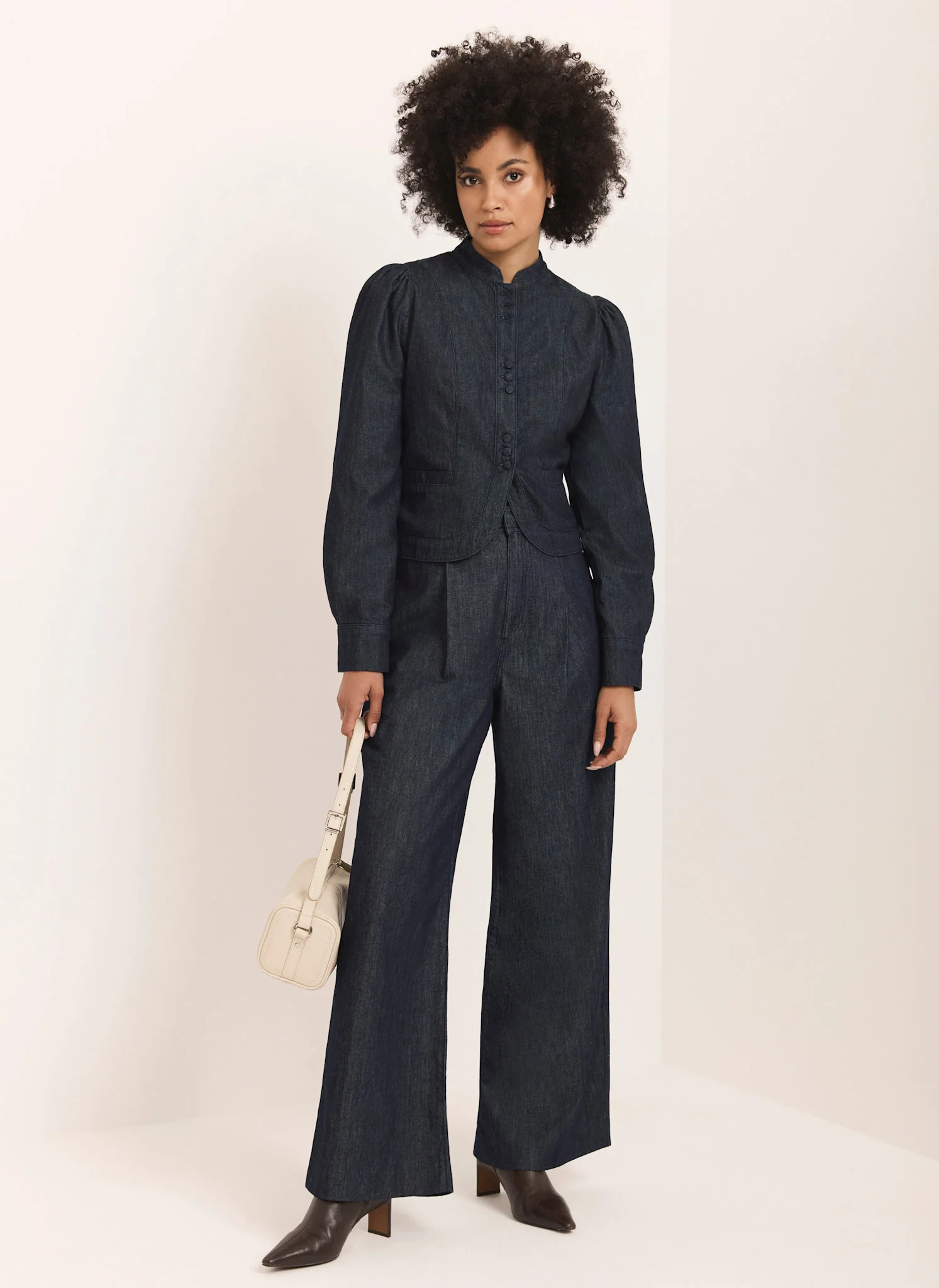 Dark Indigo Pleated Tailored Wide Leg Jeans - Image 6