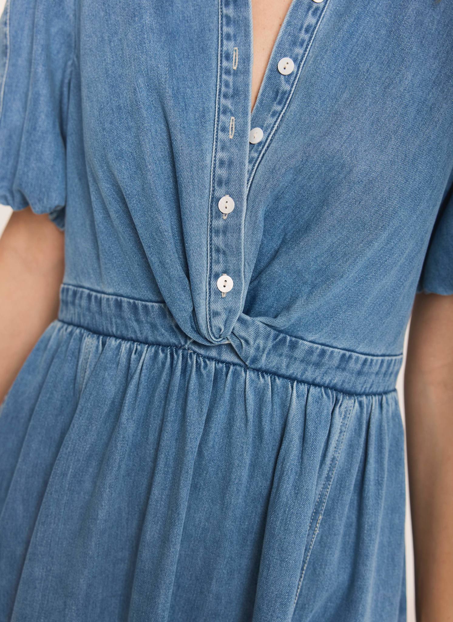 Mid Indigo Denim Twist Midi Dress - Image 5
