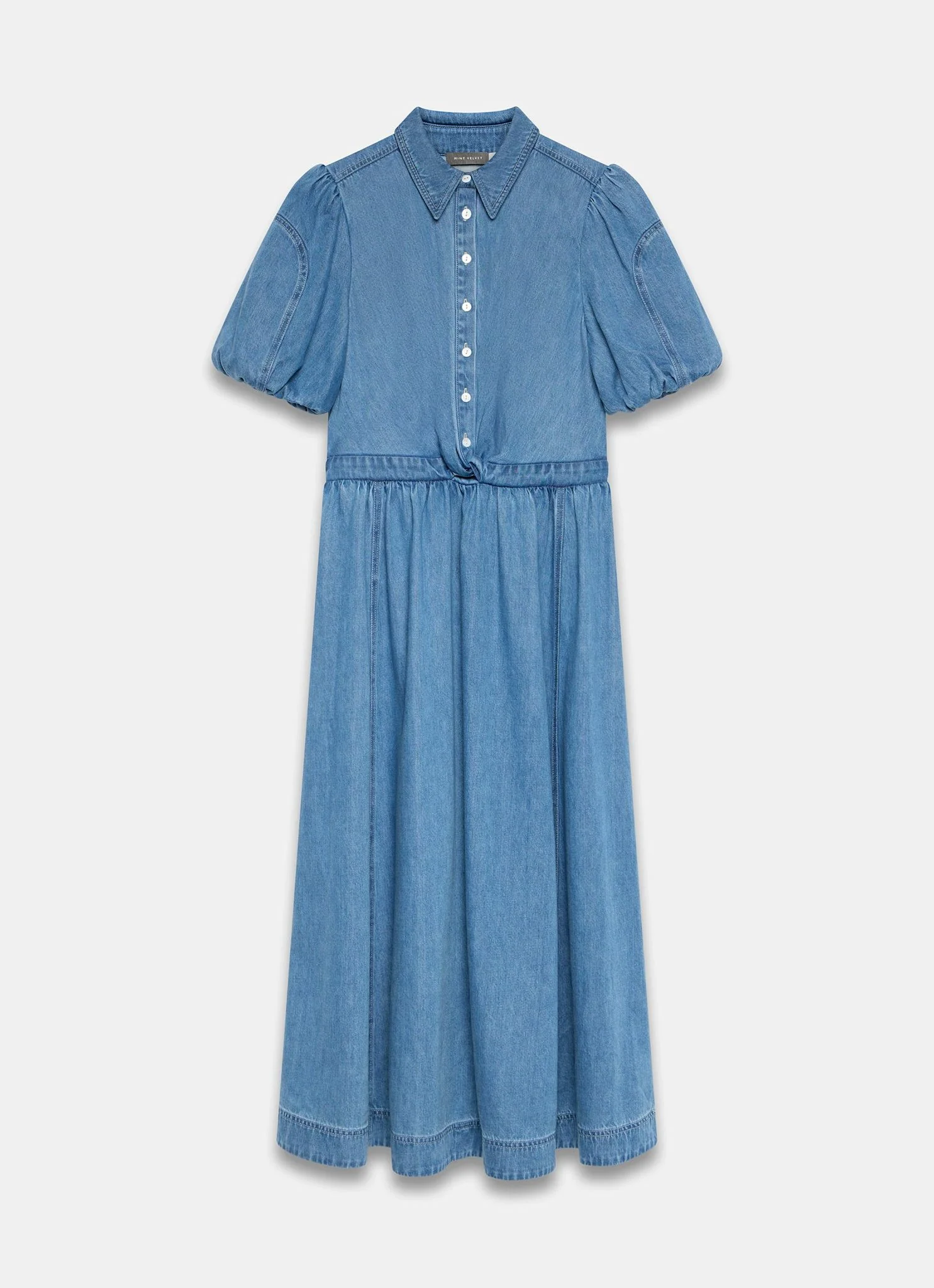 Mid Indigo Denim Twist Midi Dress - Image 7
