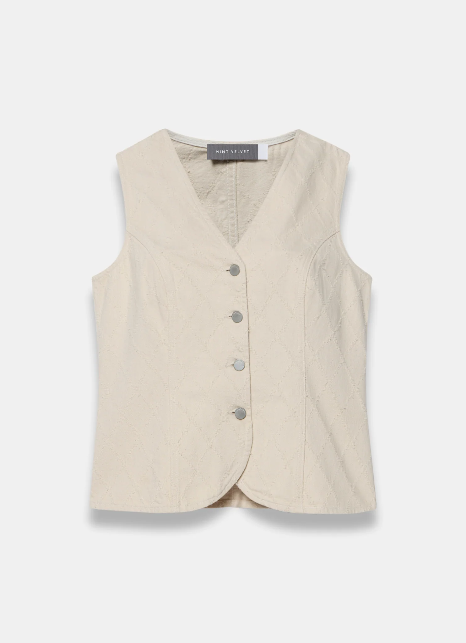 Cream Denim Diamond Textured Waistcoat - Image 6