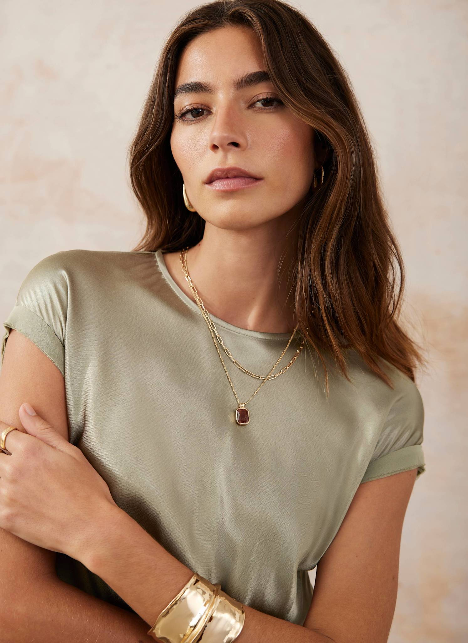 Gold Tone Layered Stone Necklace - Image 3