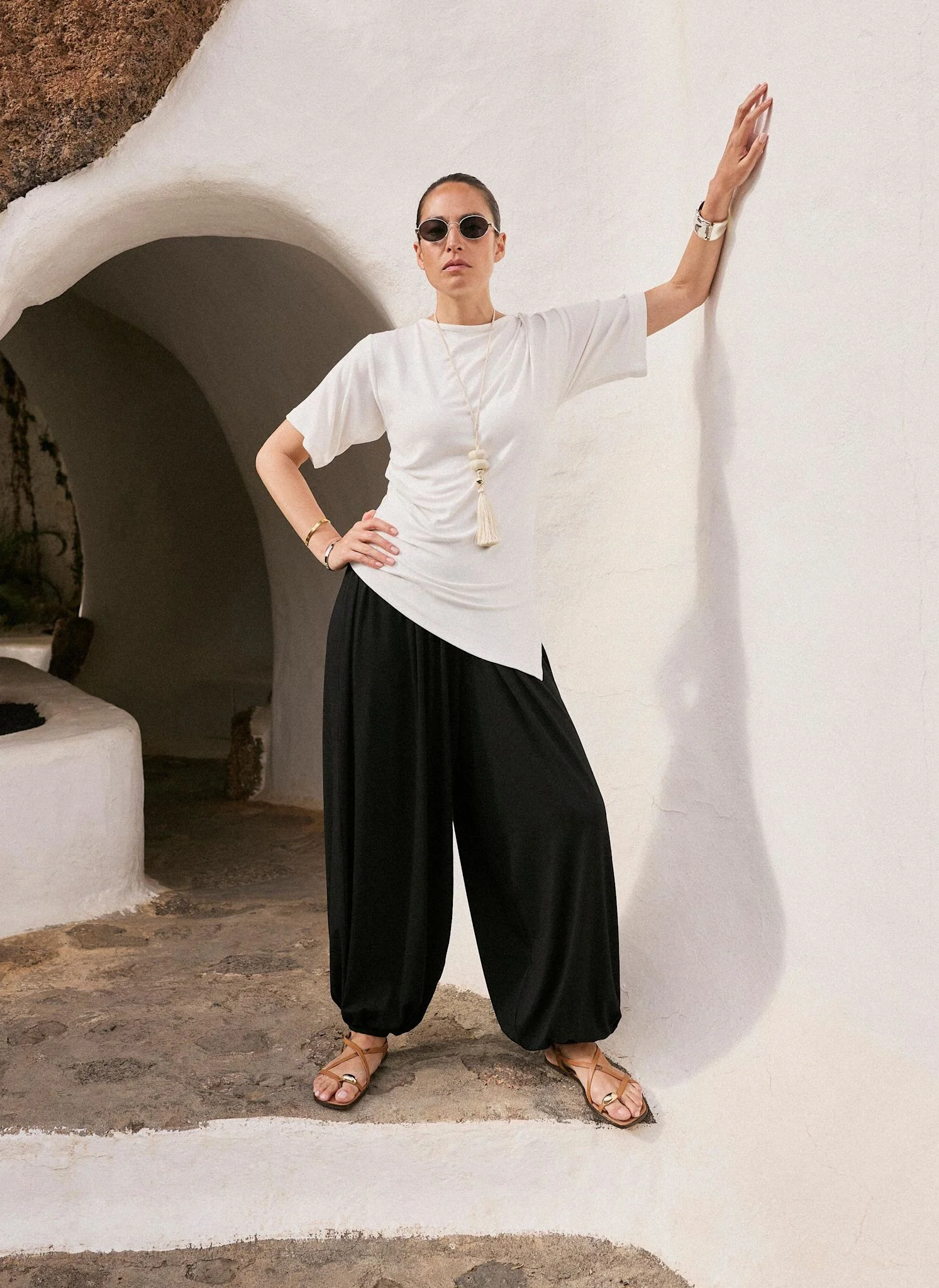 White Draped Asymmetric Top - Image 3