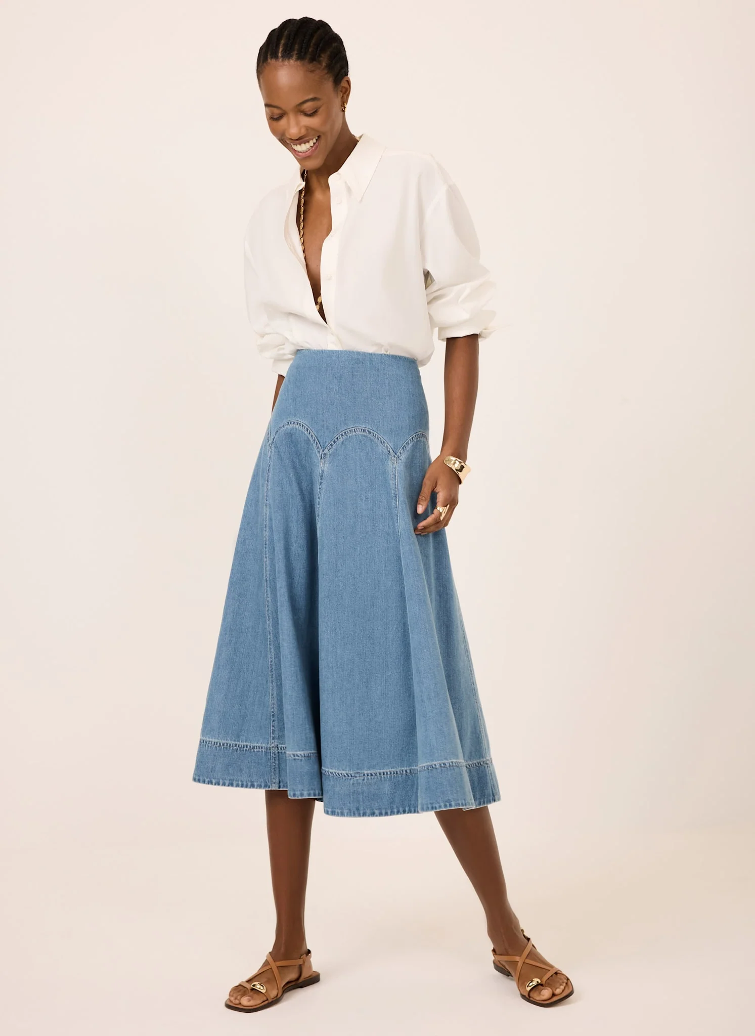 Mid Indigo Denim Midi Skirt - Image 5