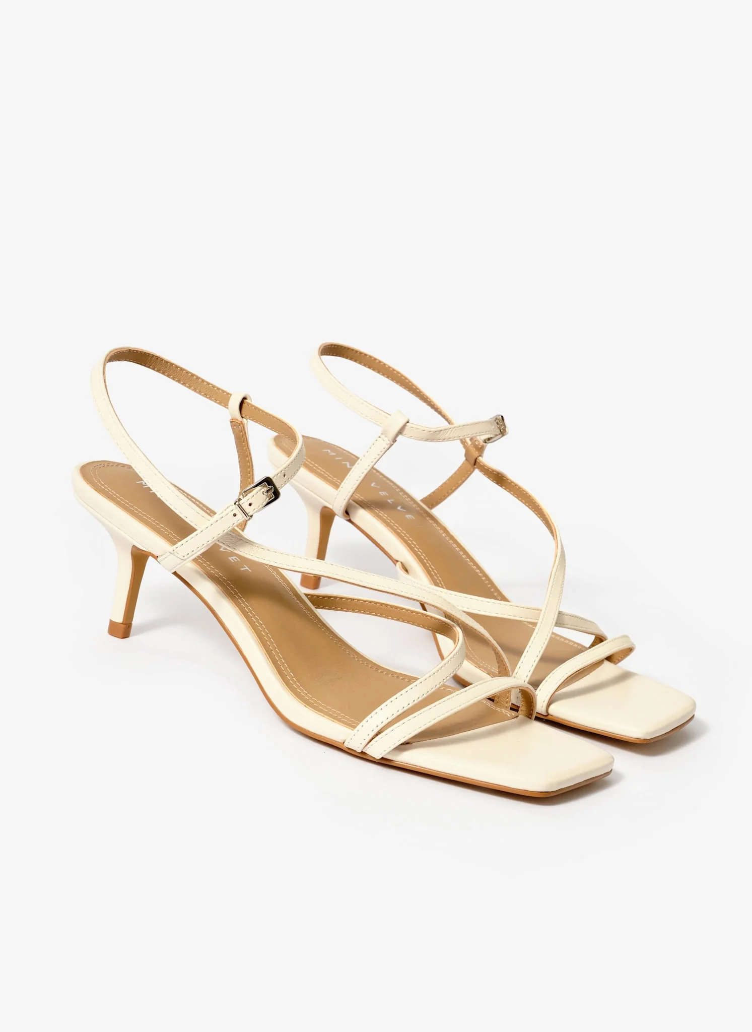 Eli Cream Leather Strappy Kitten Heels - Image 3