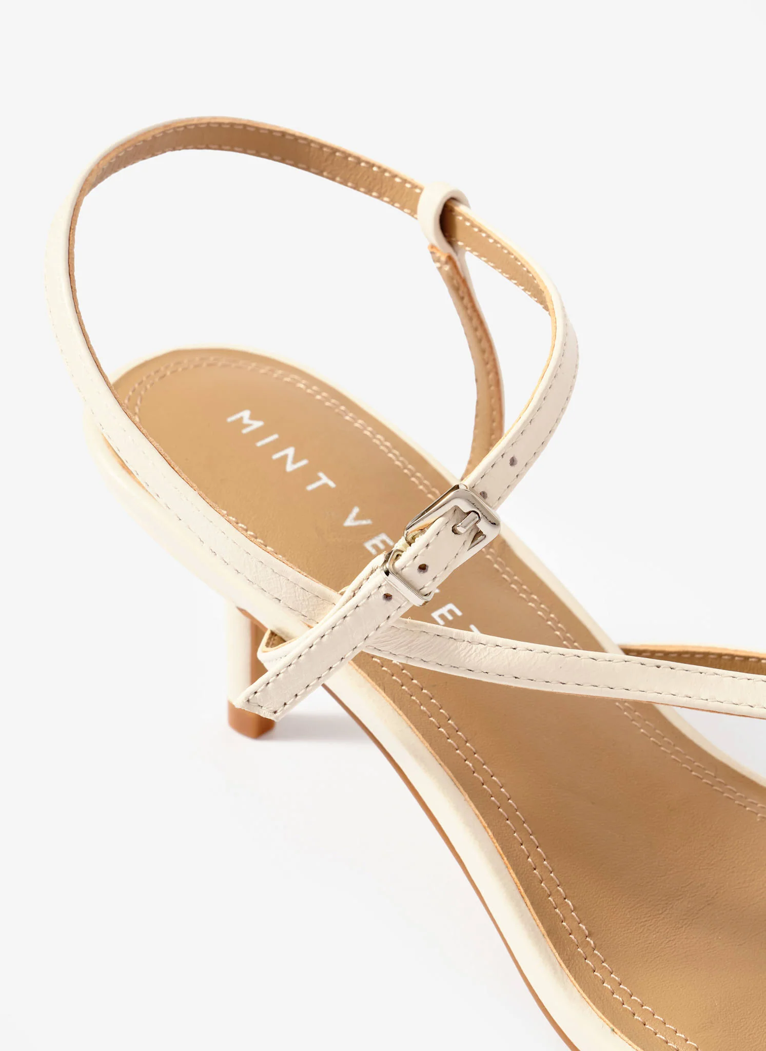 Eli Cream Leather Strappy Kitten Heels - Image 4