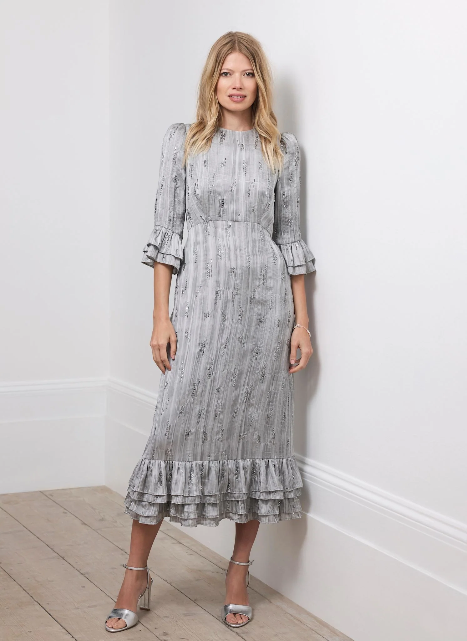 Silver Embellished Midi Dress - Image 3