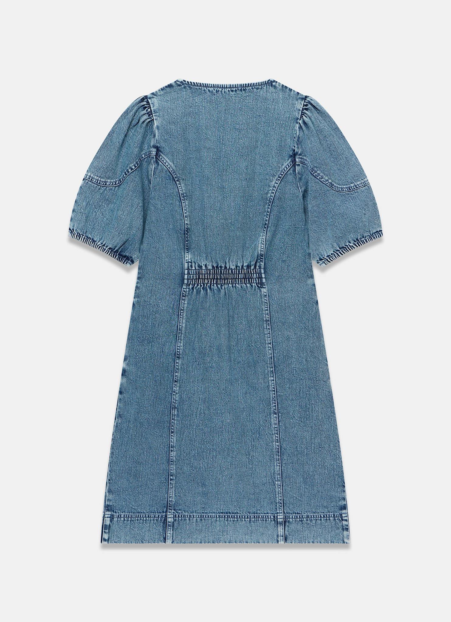 Mid Indigo Embroidered Denim Mini Dress - Image 8