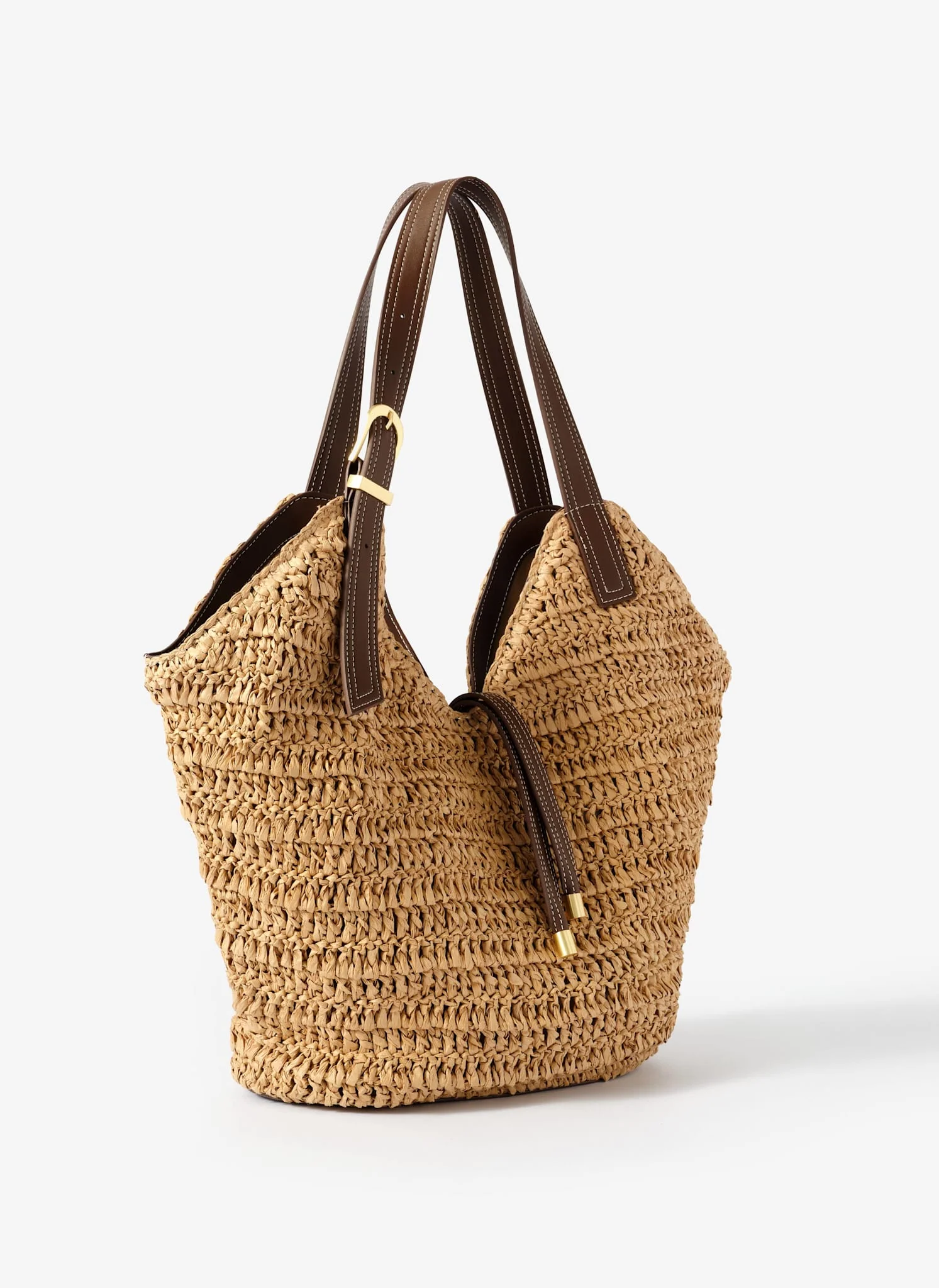 Esme Neutral Woven Bucket Bag - Image 4