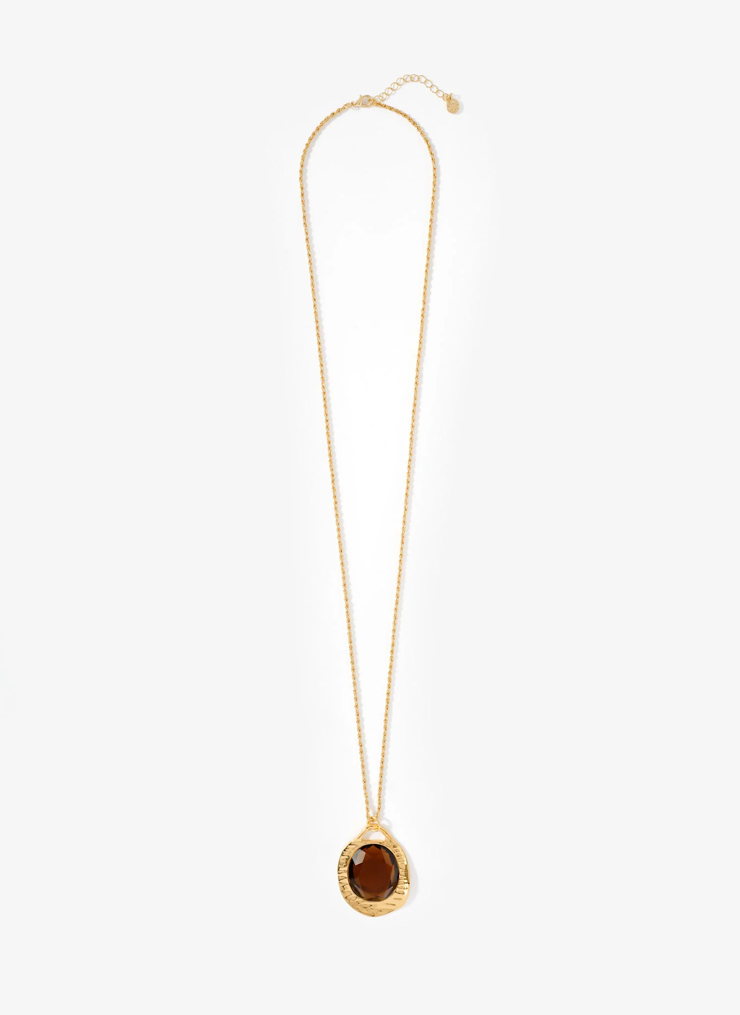 Gold Tone Brown Resin Long Pendant Necklace