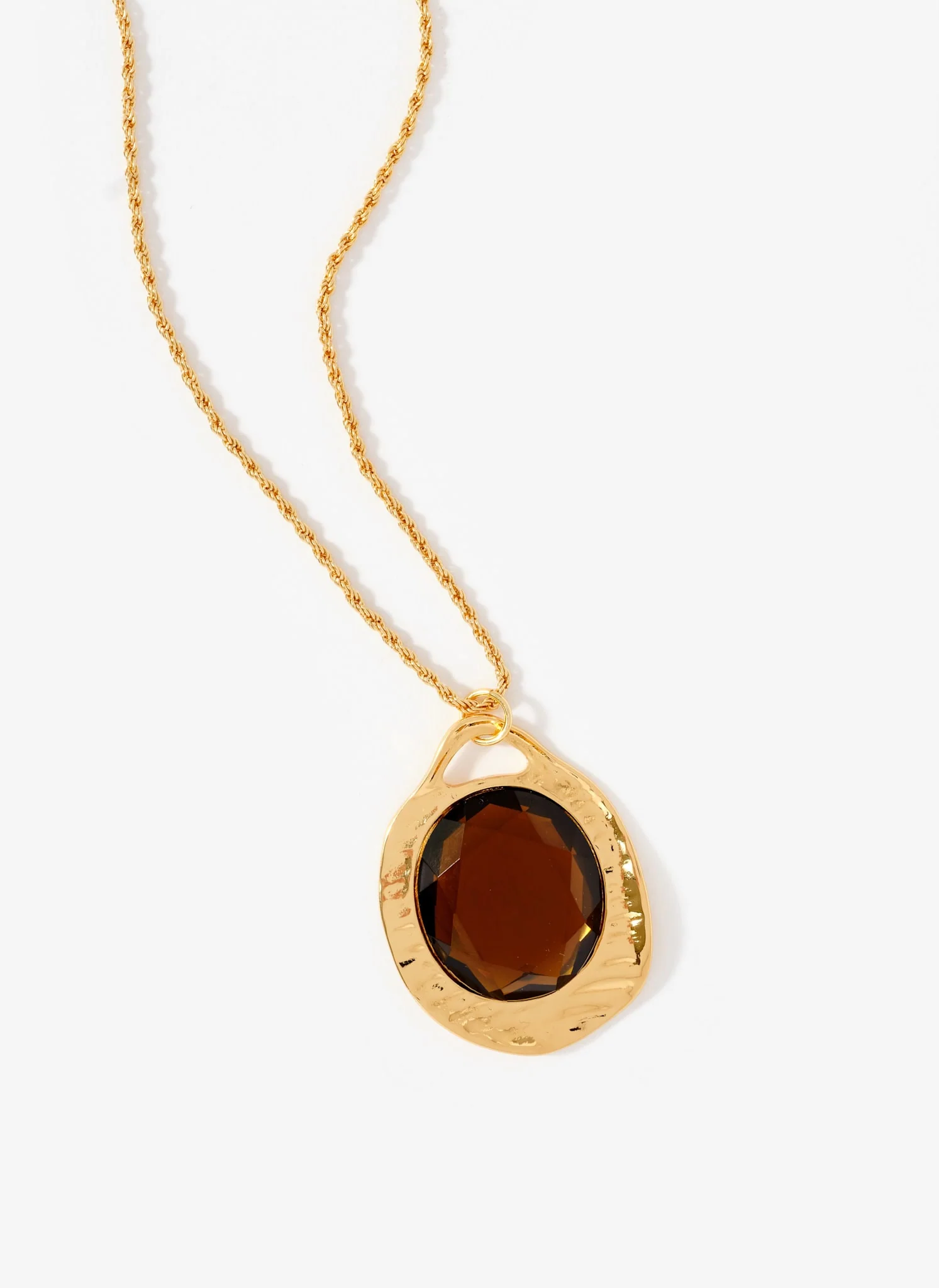 Gold Tone Brown Resin Long Pendant Necklace - Image 3