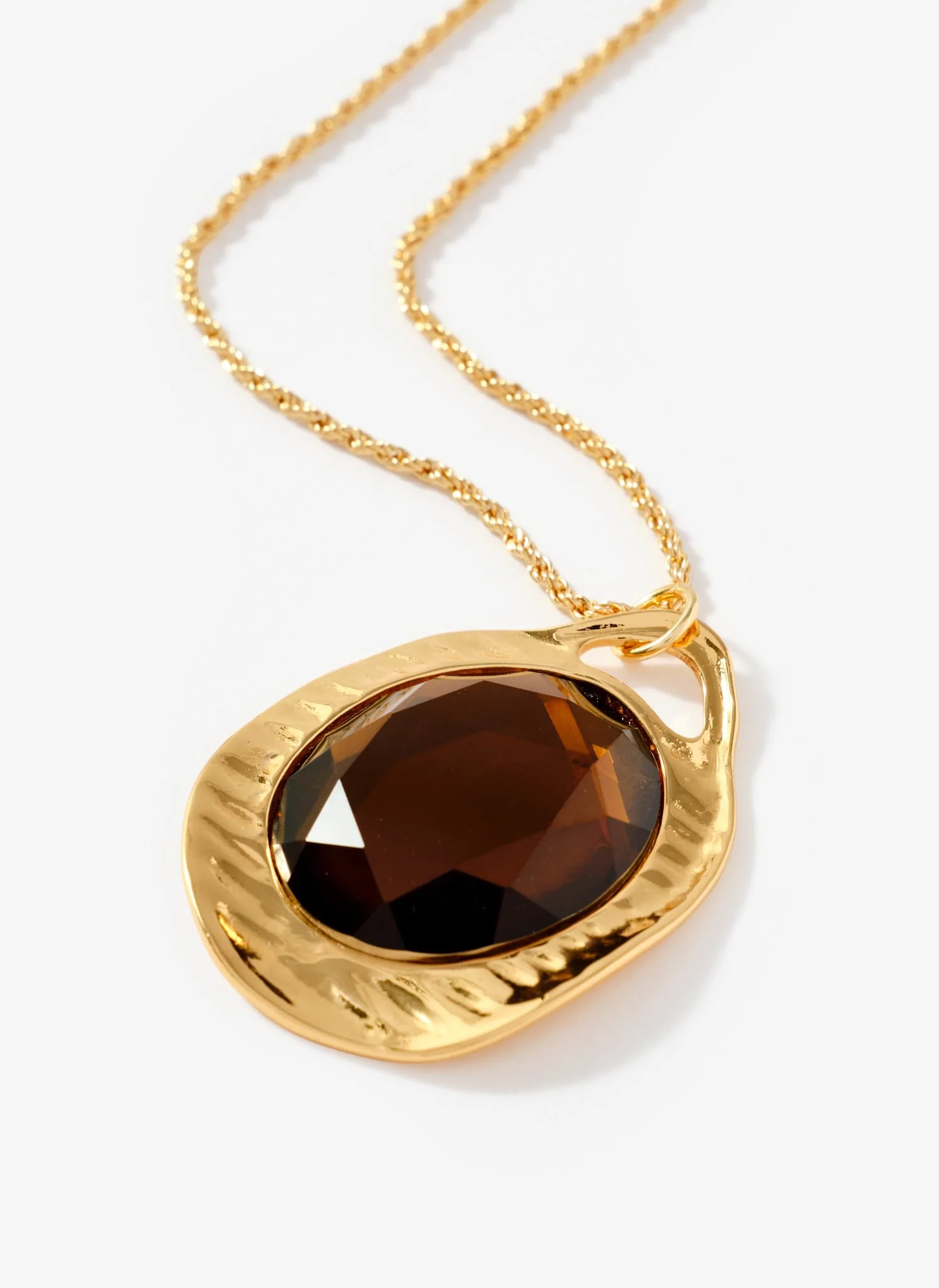 Gold Tone Brown Resin Long Pendant Necklace - Image 4