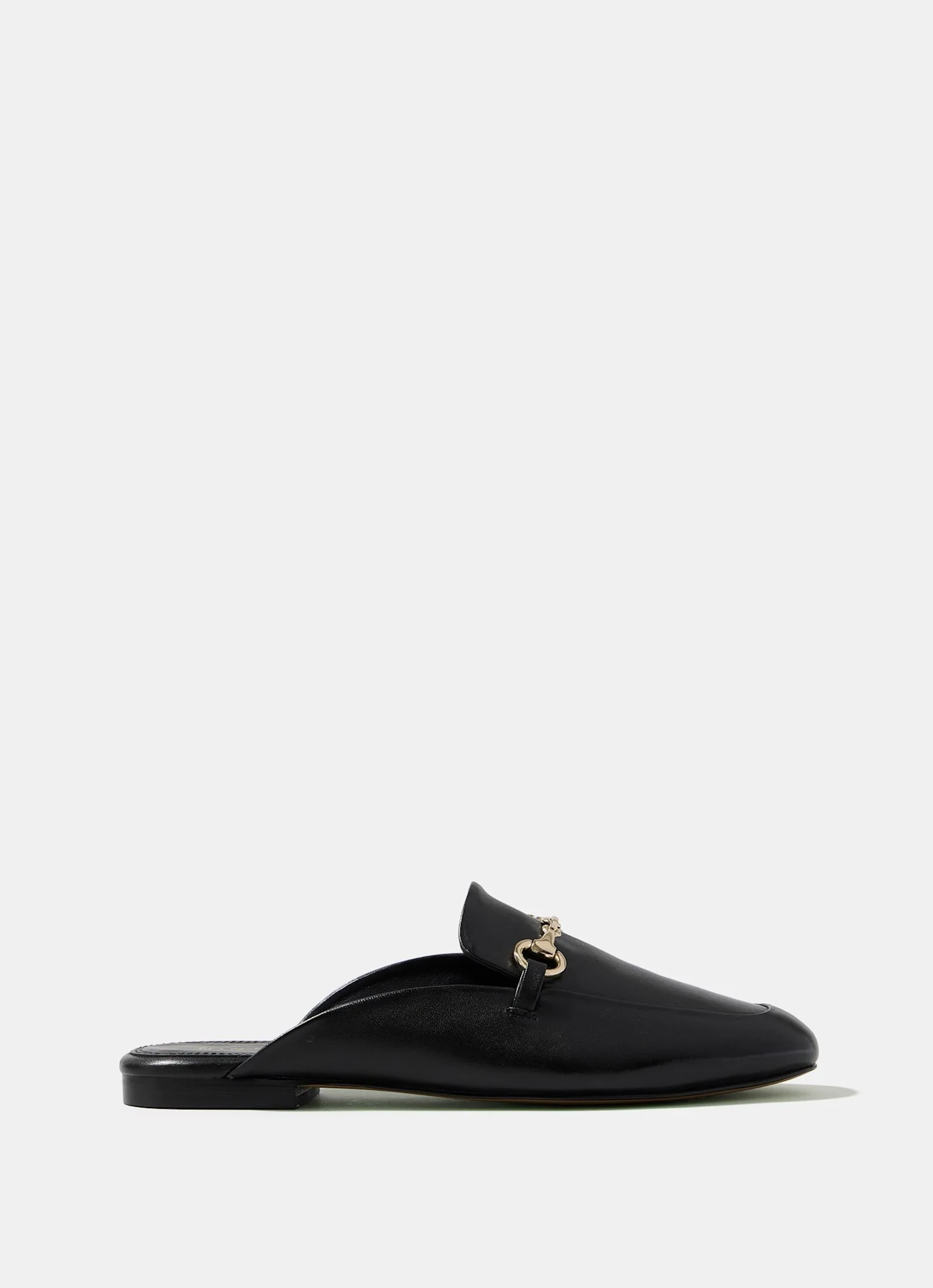 Faye Black Leather Backless Loafers - Image 2