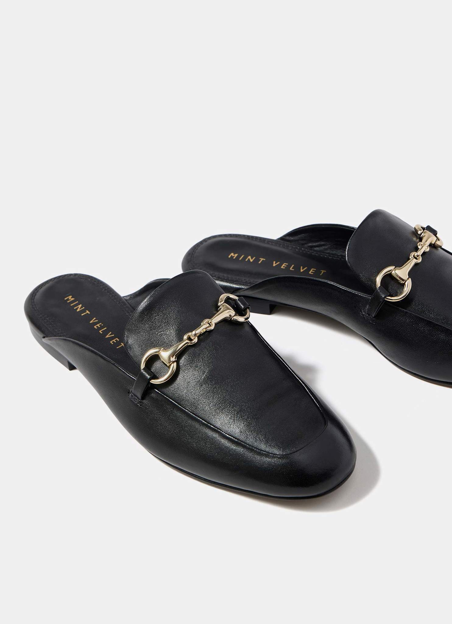 Faye Black Leather Backless Loafers - Image 3