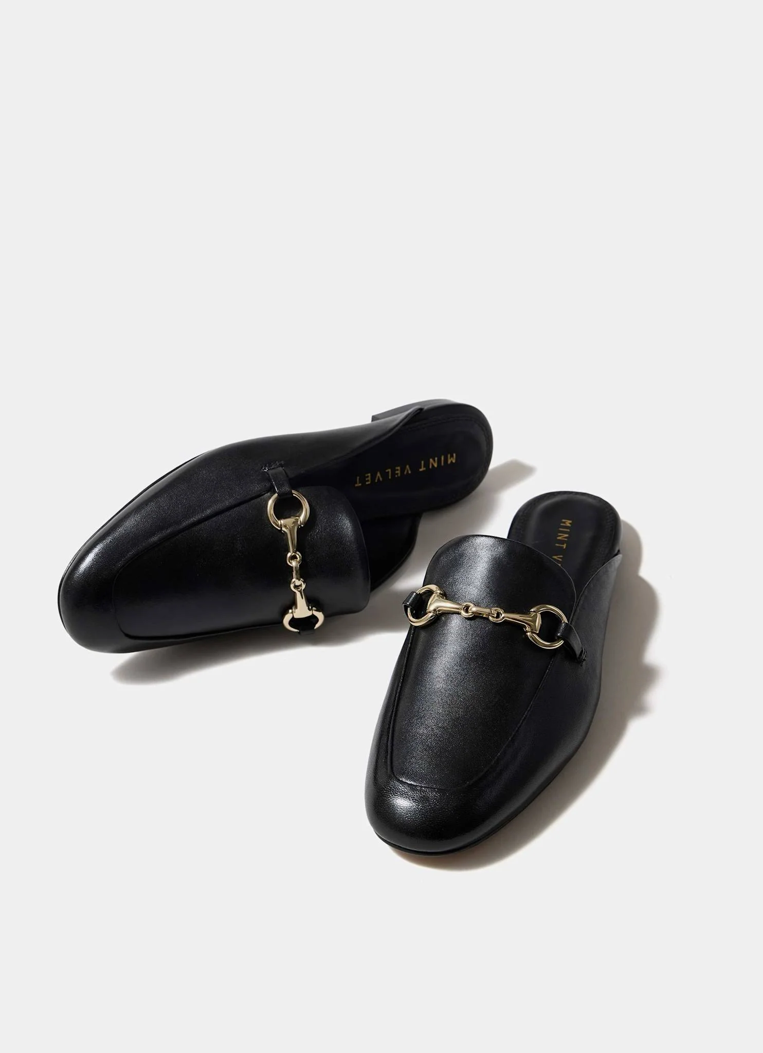 Faye Black Leather Backless Loafers - Image 4