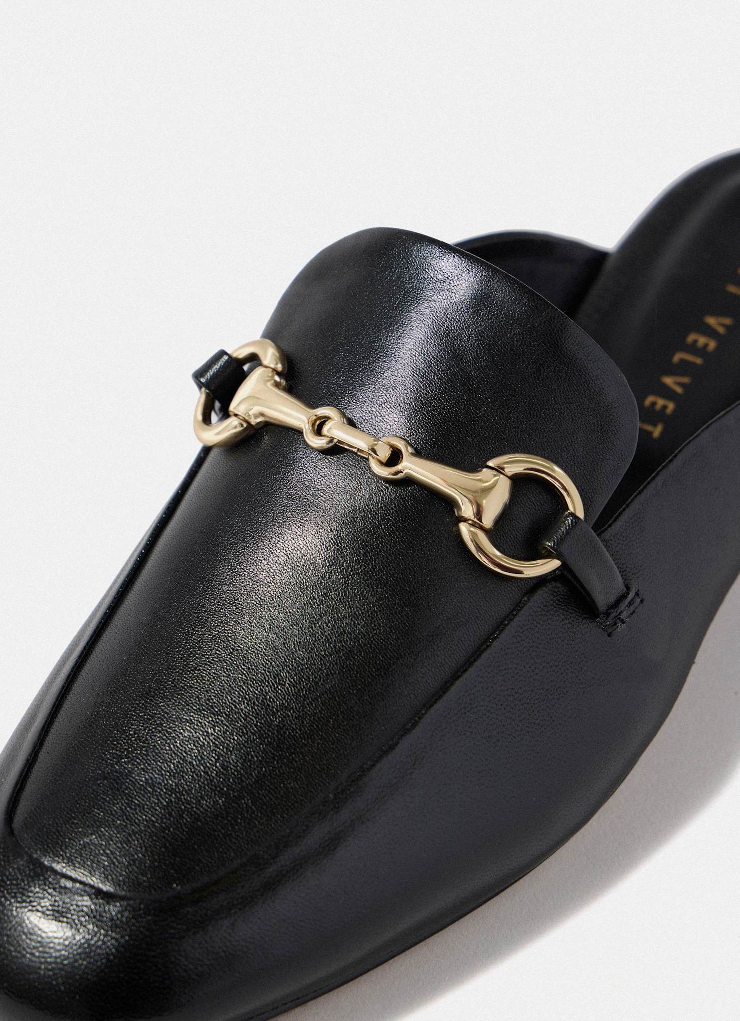Faye Black Leather Backless Loafers - Image 5