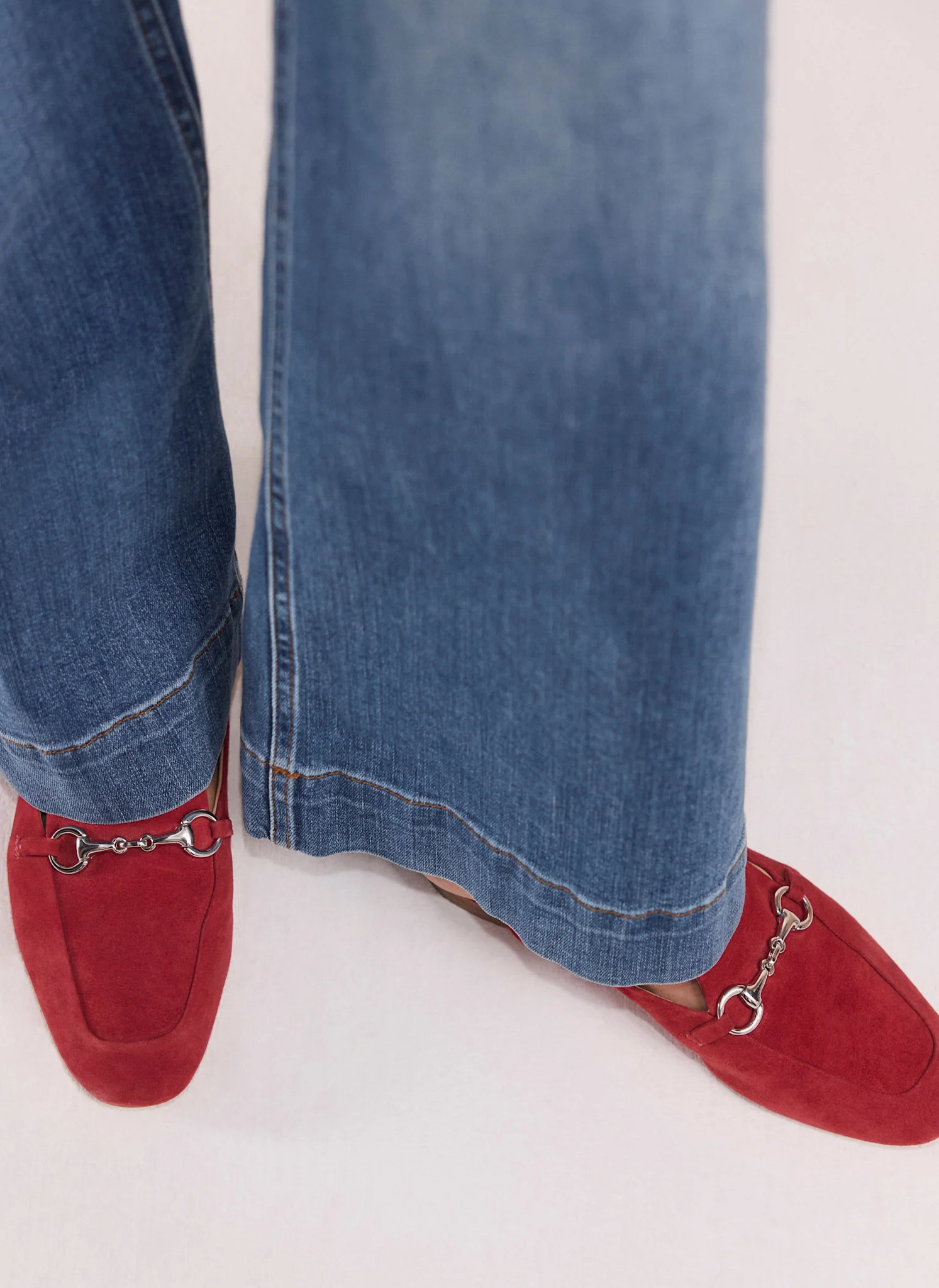 Faye Red Suede Backless Loafers - Image 4