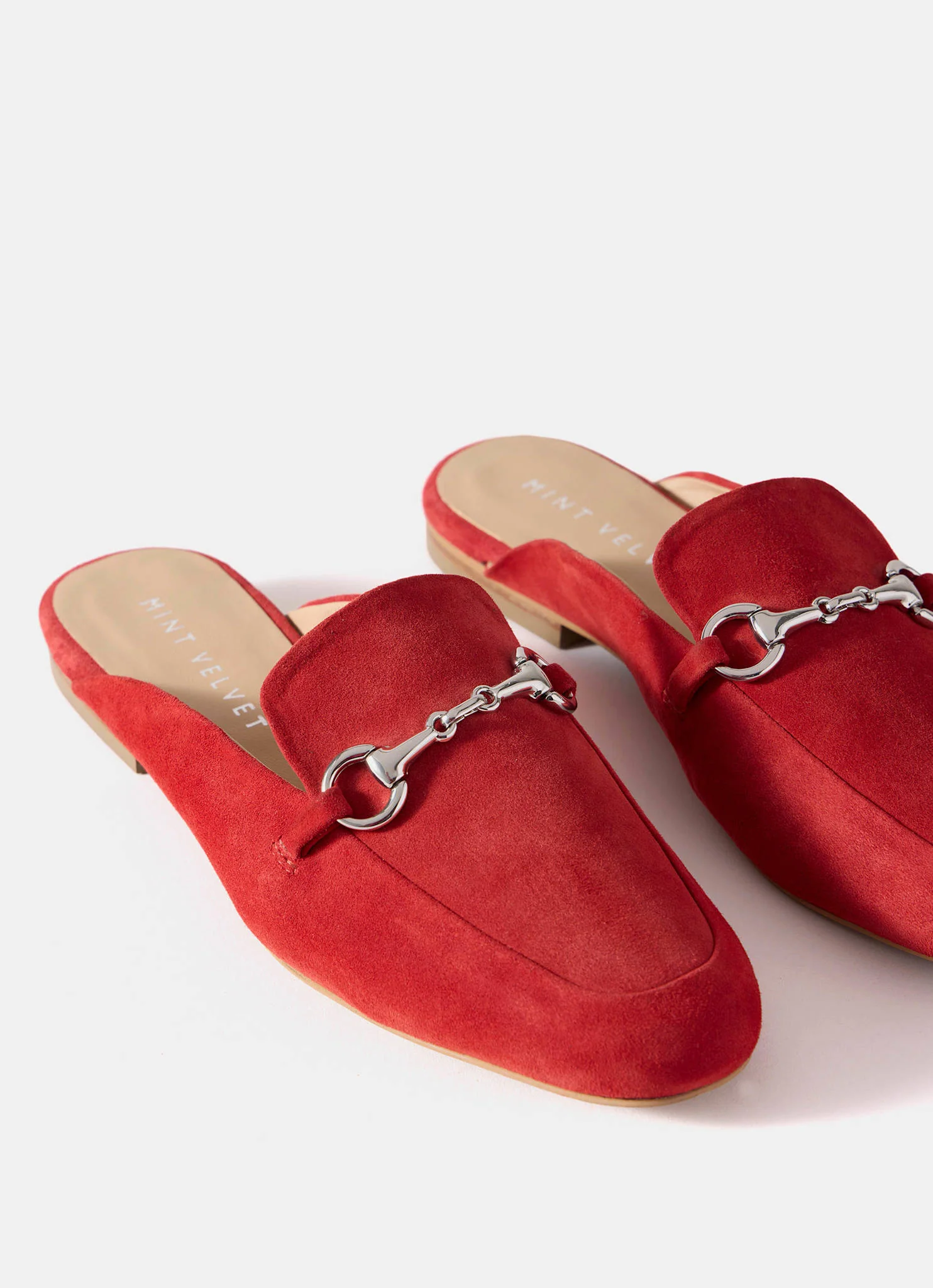 Faye Red Suede Backless Loafers - Image 5
