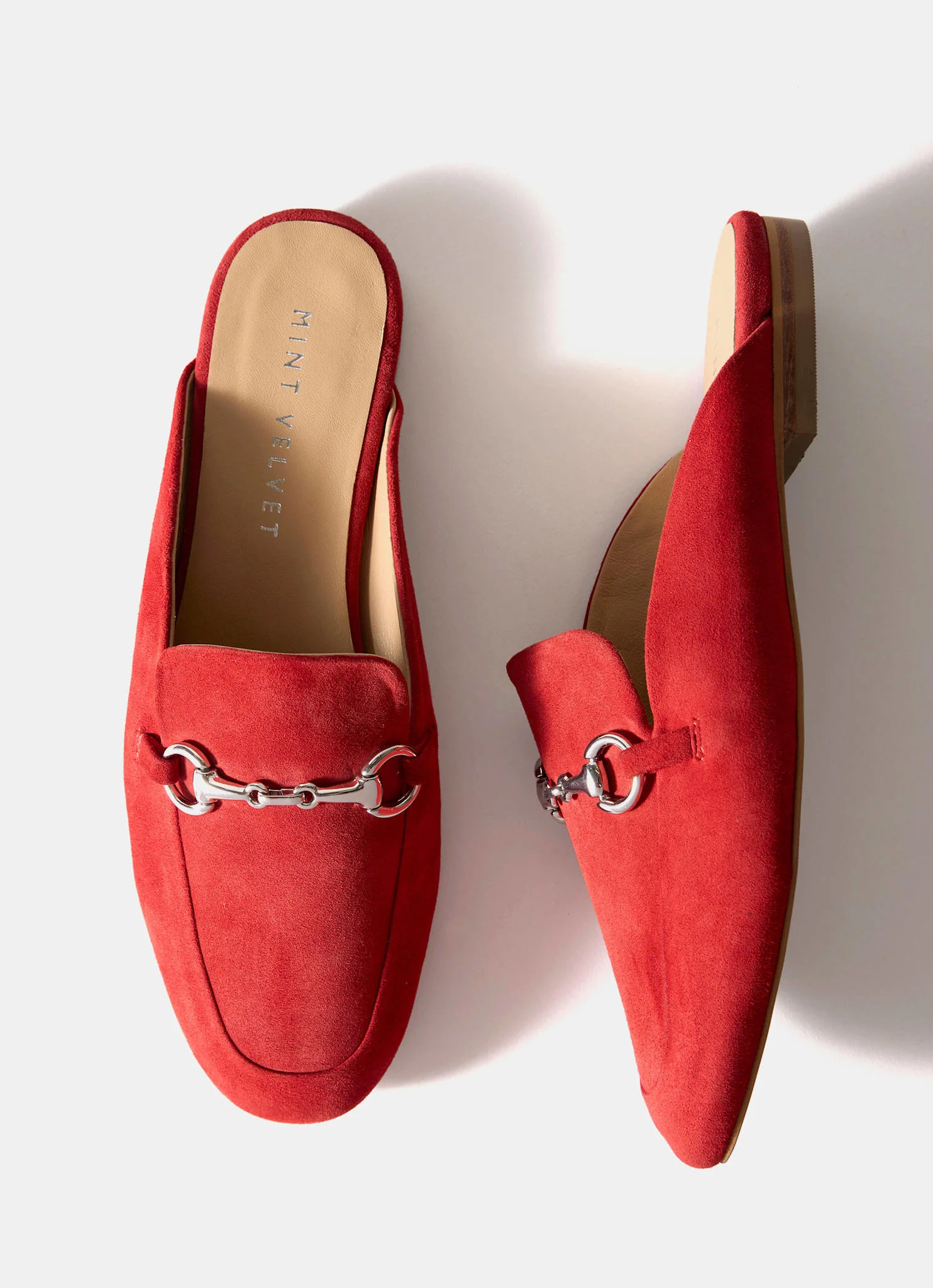 Faye Red Suede Backless Loafers - Image 6