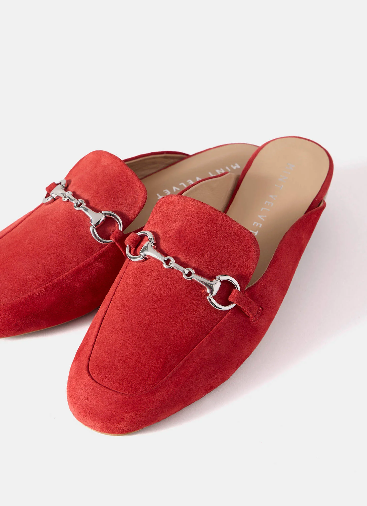 Faye Red Suede Backless Loafers - Image 7