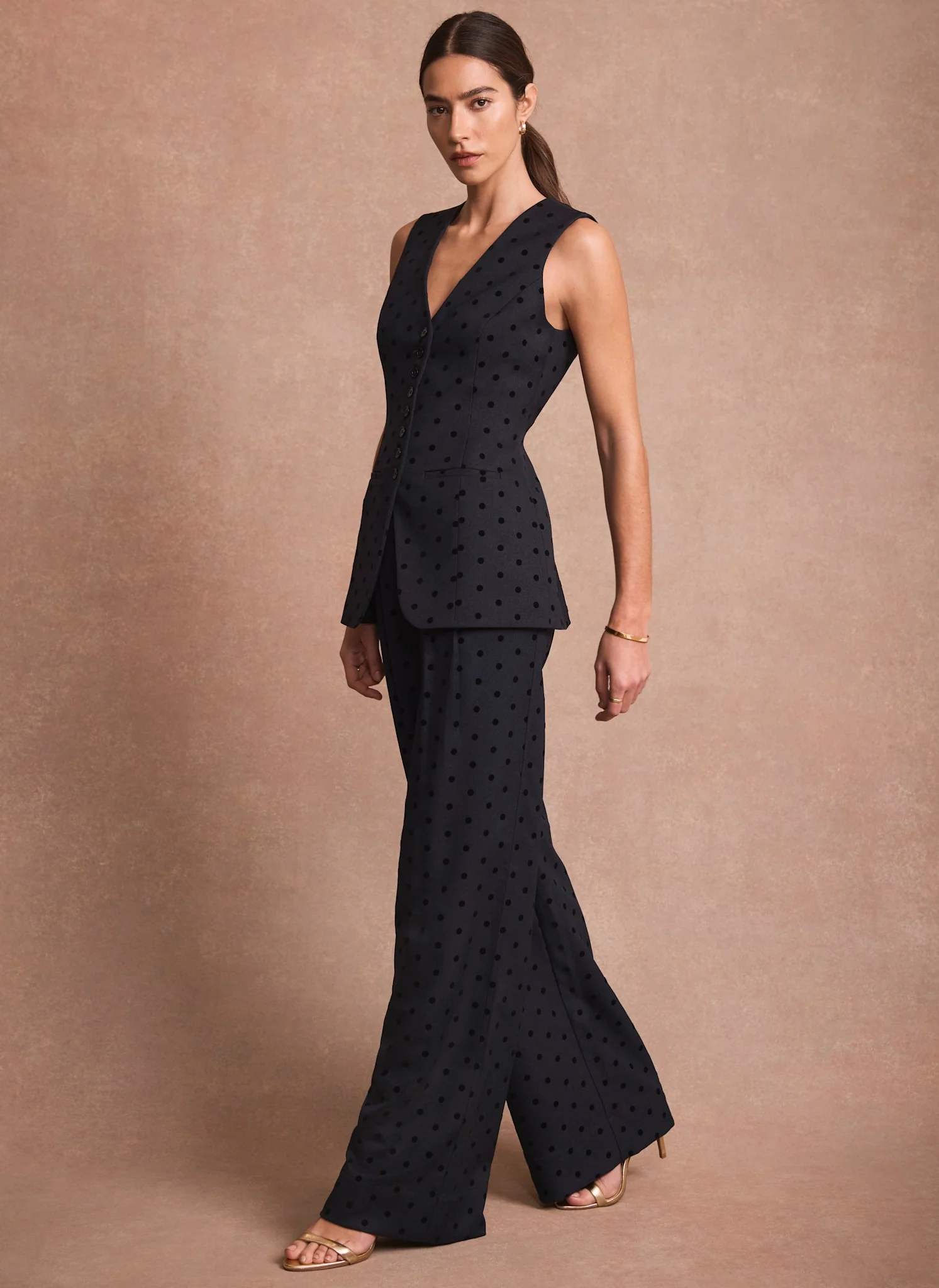 Navy Polka Dot Wide Leg Trousers - Image 3