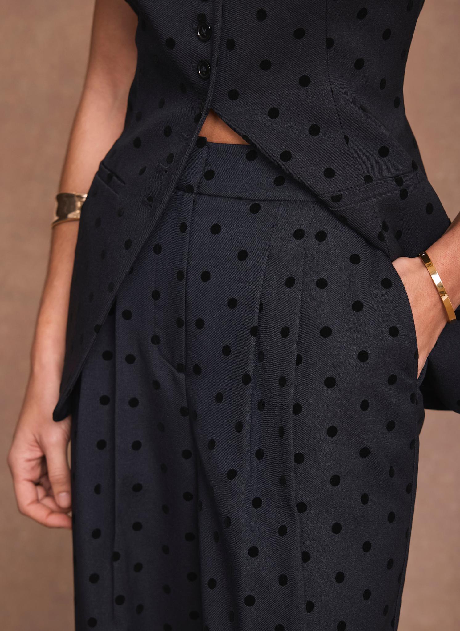 Navy Polka Dot Wide Leg Trousers - Image 4