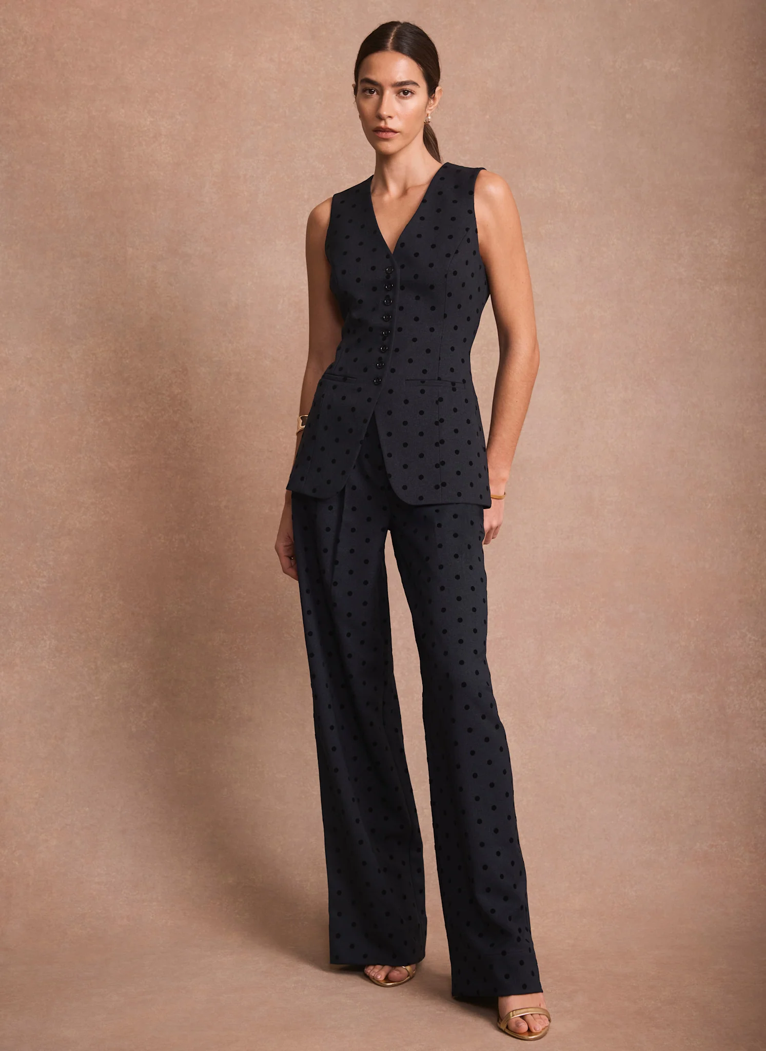 Navy Polka Dot Wide Leg Trousers - Image 5