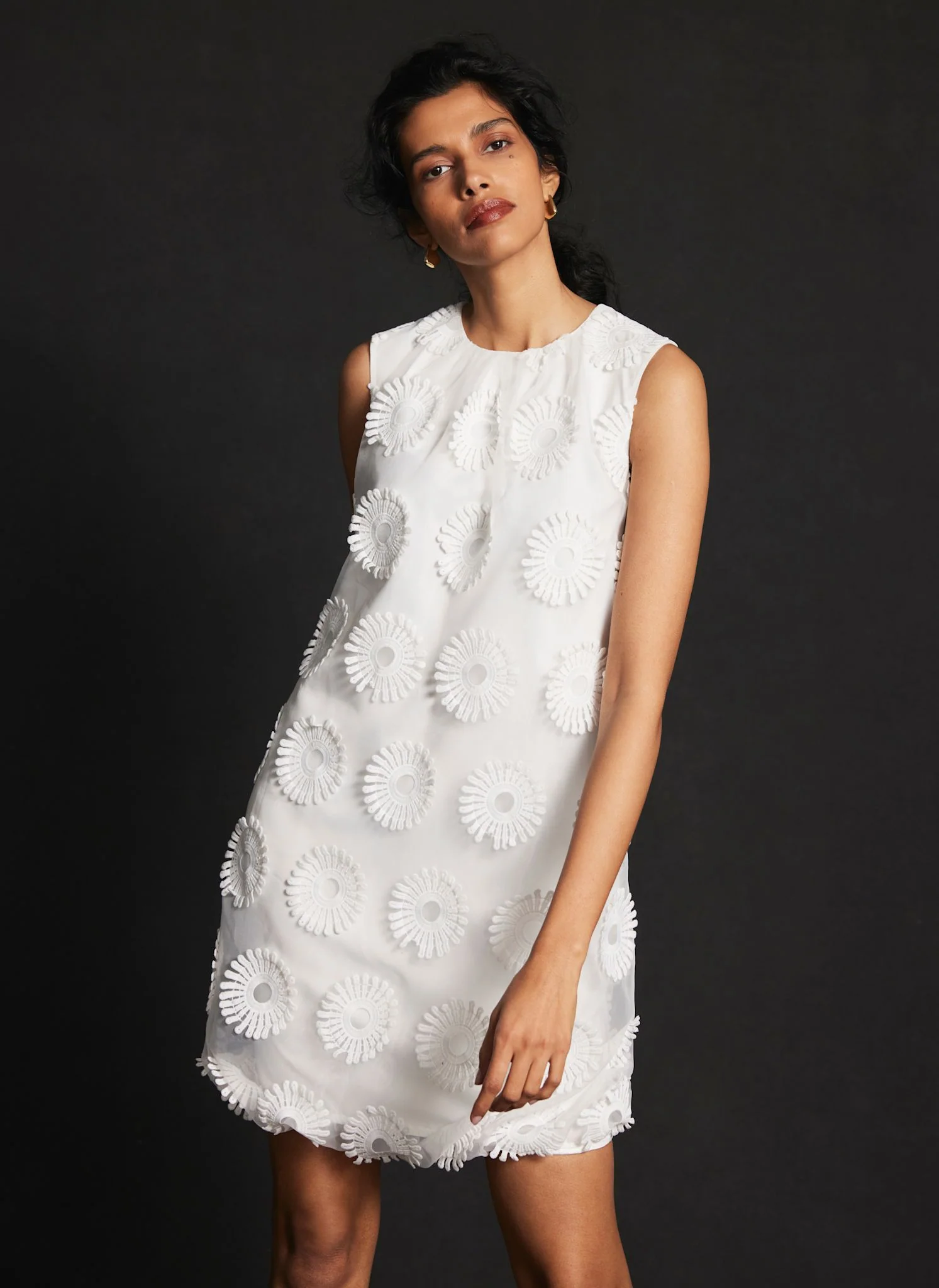 White Floral Applique Mini Dress