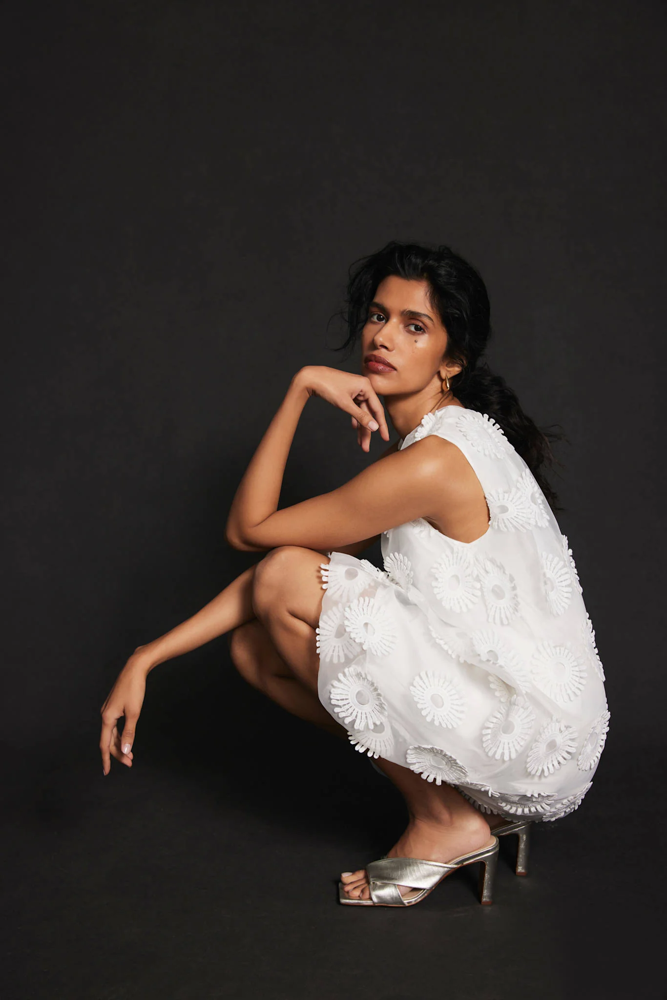 White Floral Applique Mini Dress - Image 2