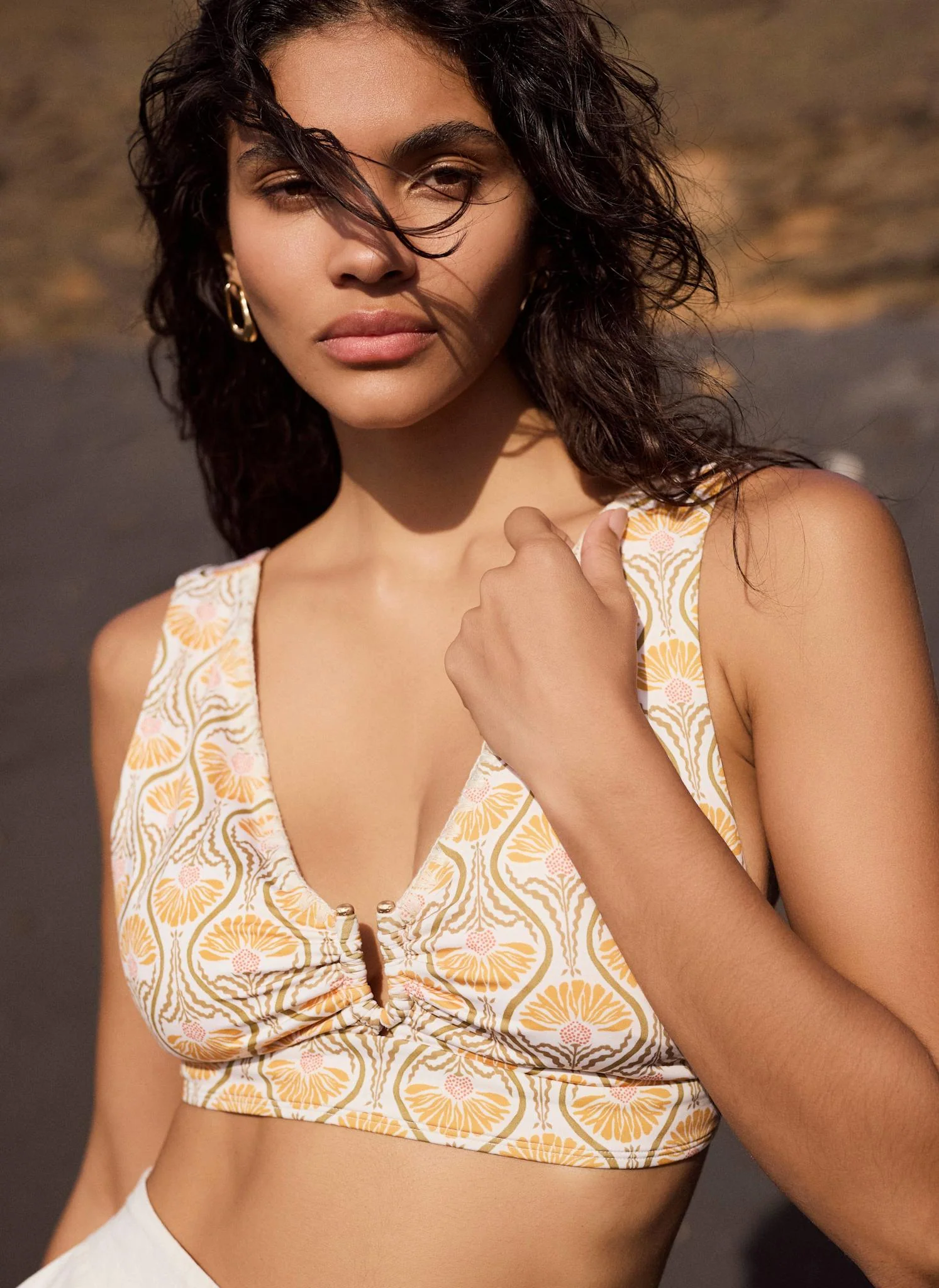 Yellow Floral Print Bikini Top - Image 3