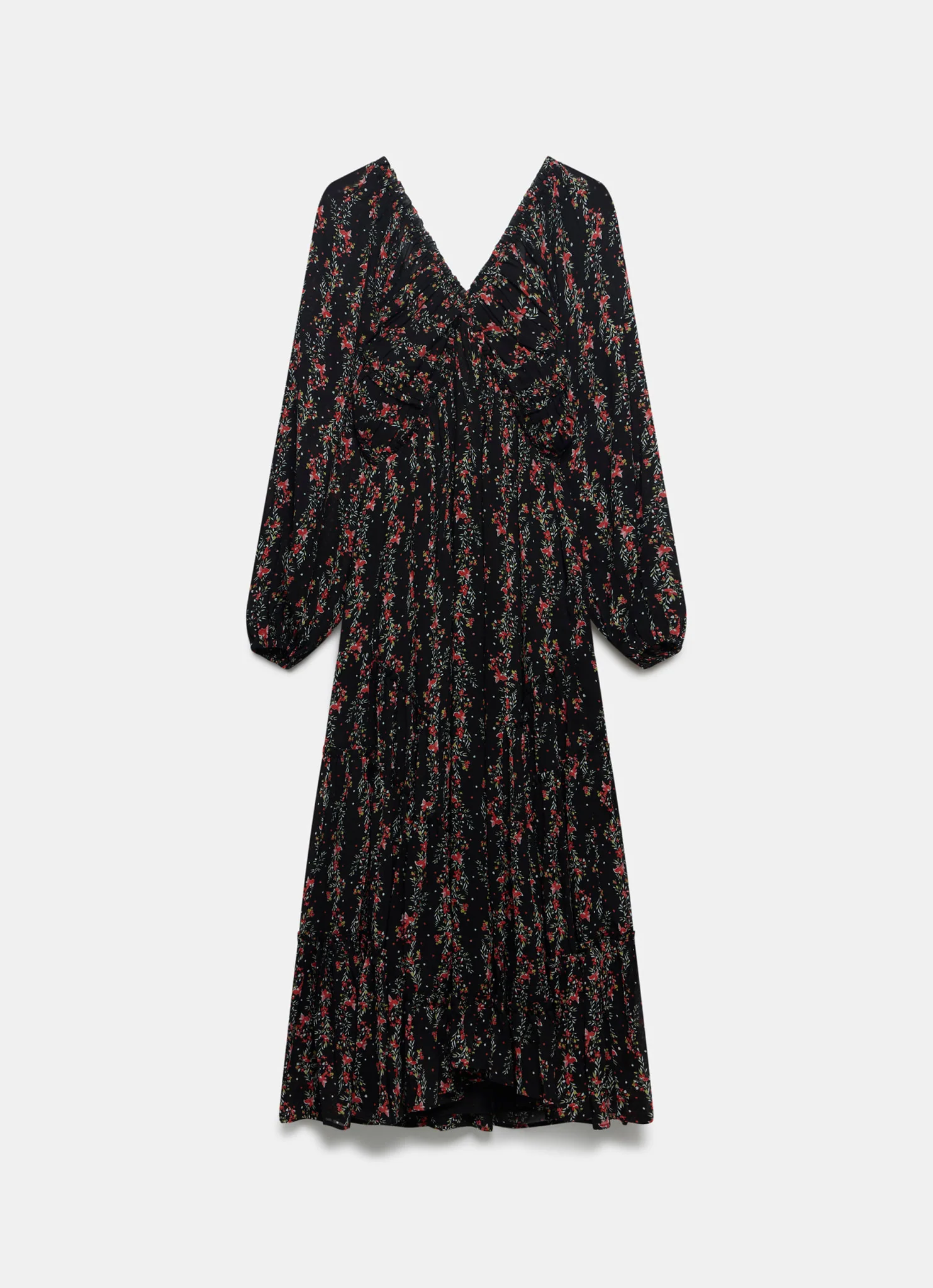 Black Floral Print Shirred Maxi Dress - Image 6