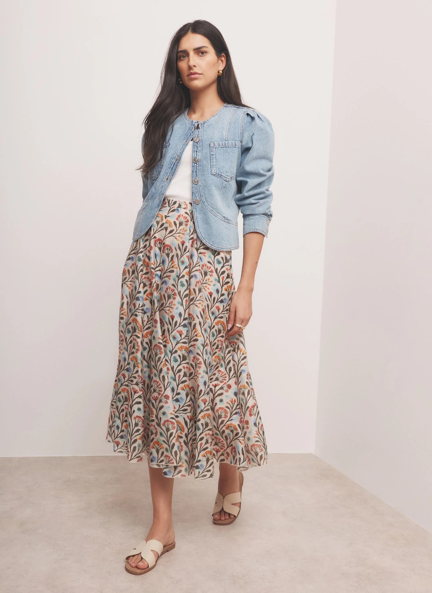 Orange Floral Print Midi Skirt - Image 2