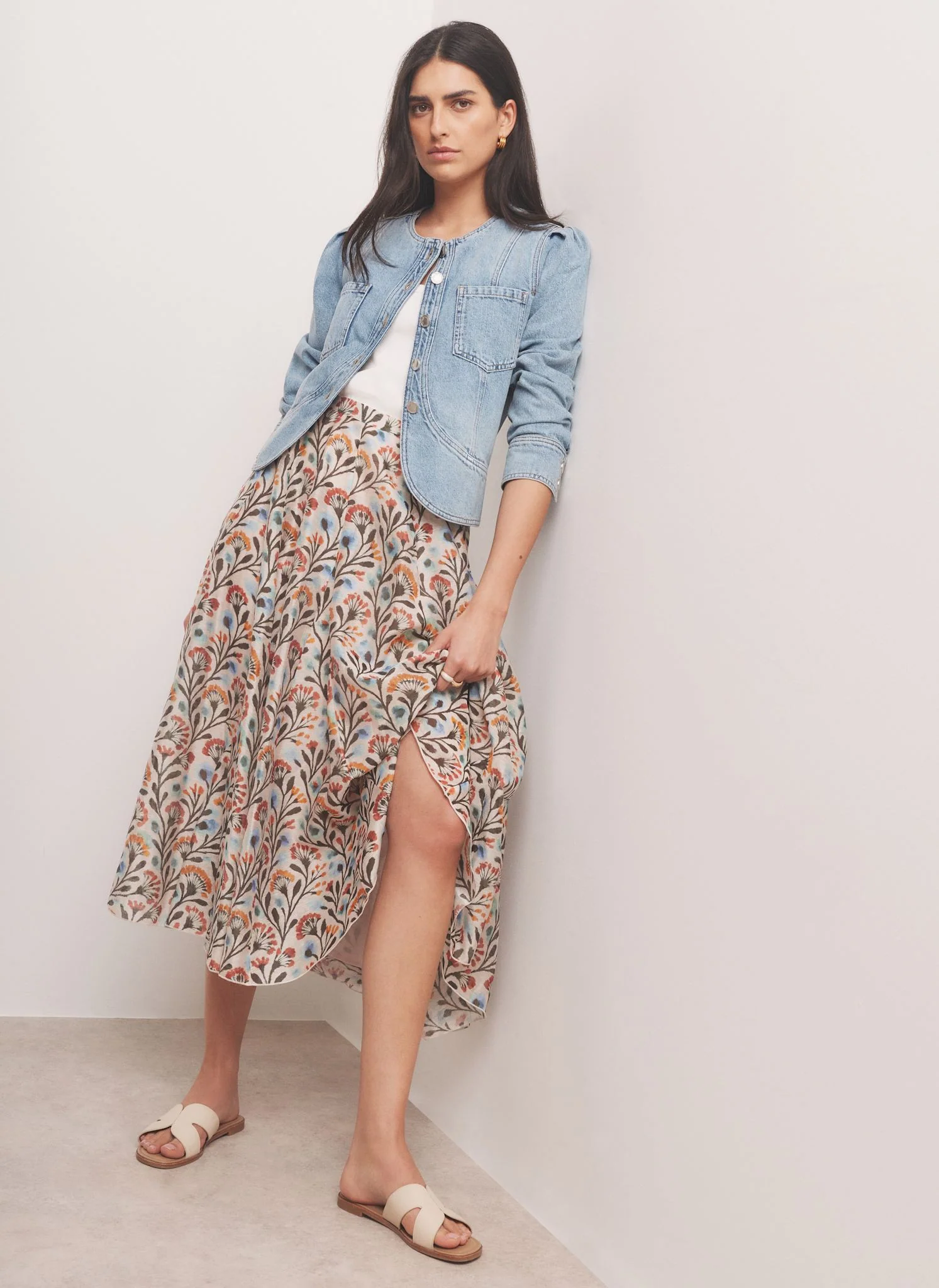 Orange Floral Print Midi Skirt - Image 3