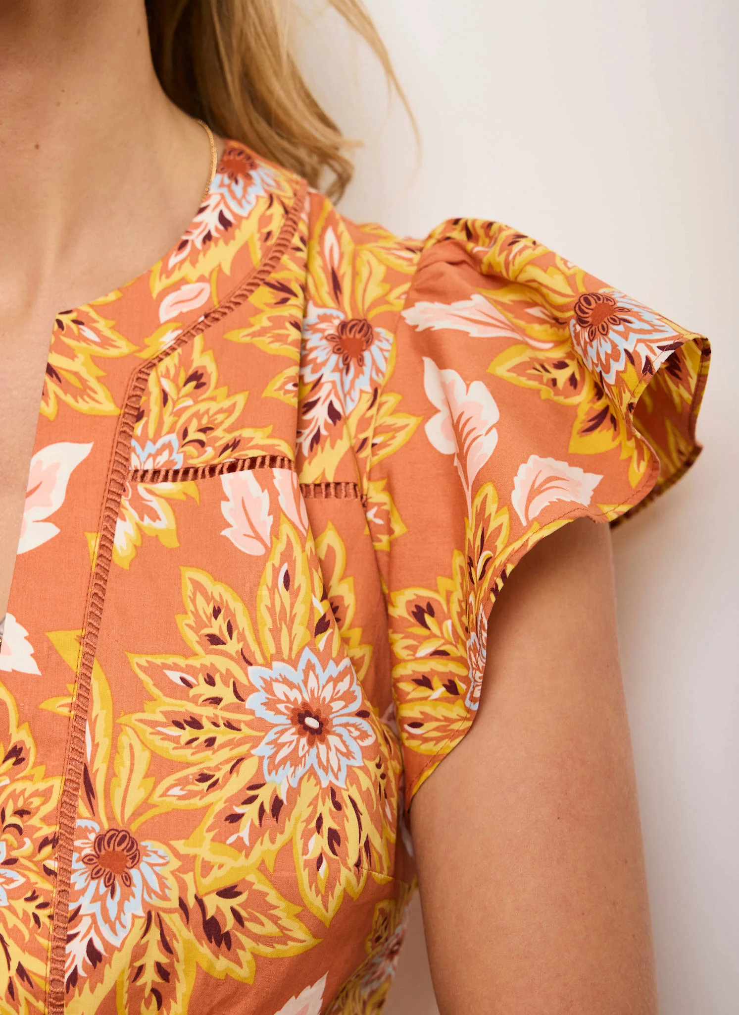 Orange Floral Print Cotton Midi Dress - Image 6