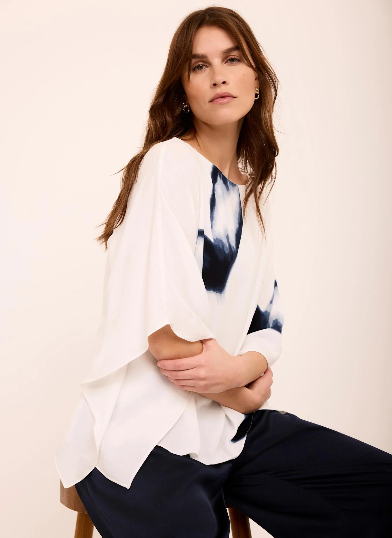 White Print Batwing Top - Image 2