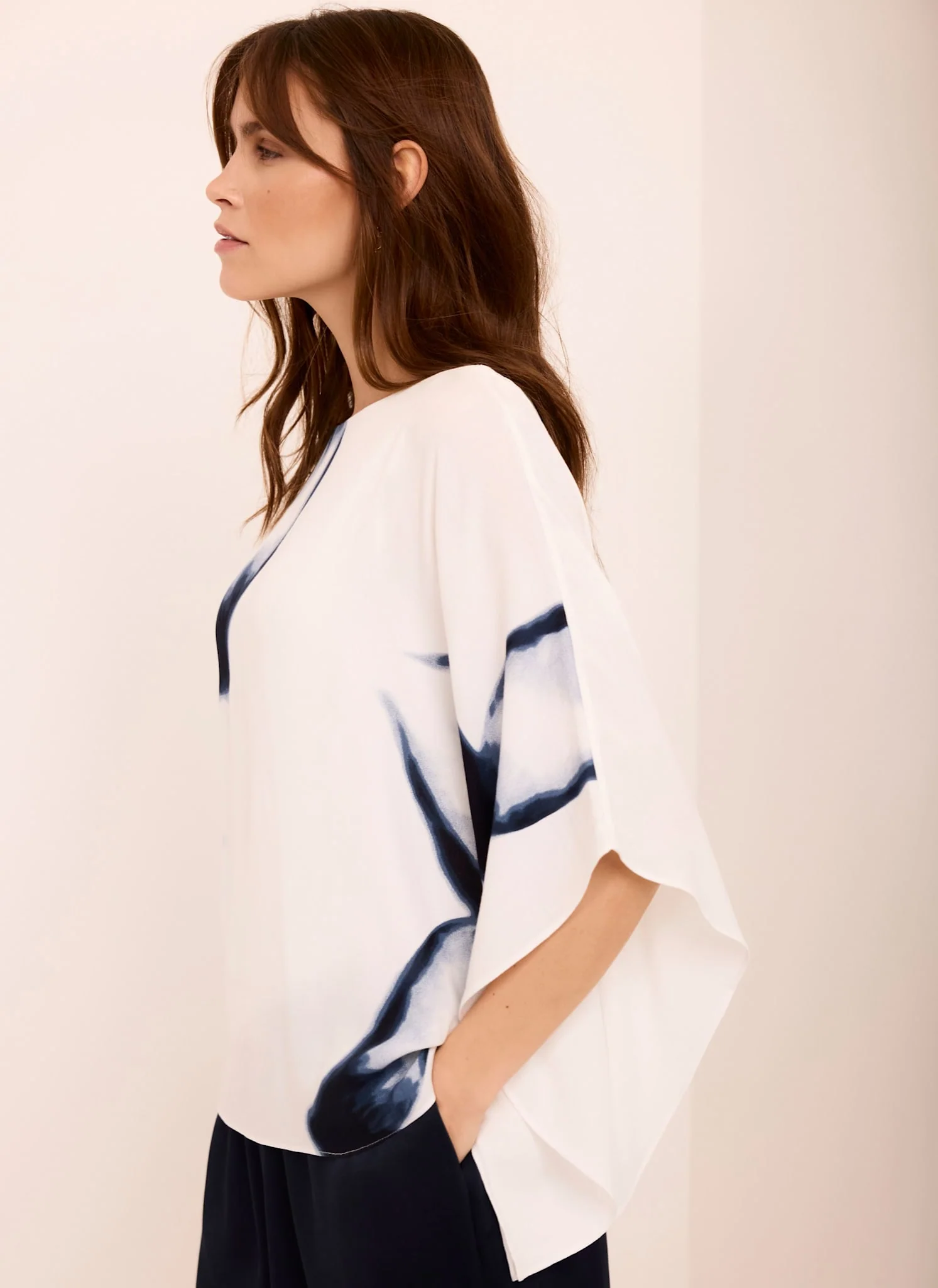 White Print Batwing Top - Image 3
