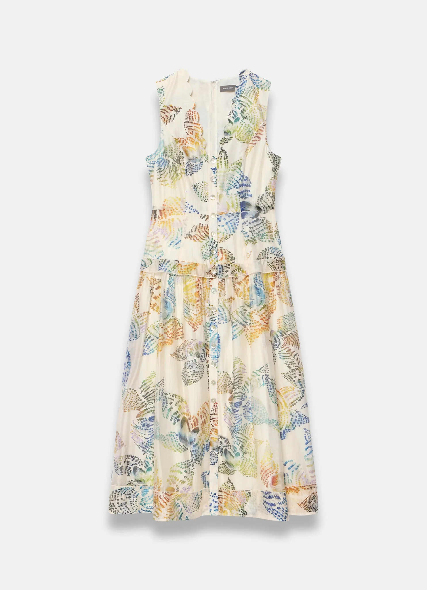 Cream Floral Print Drop Waist Midi Dress - Image 6