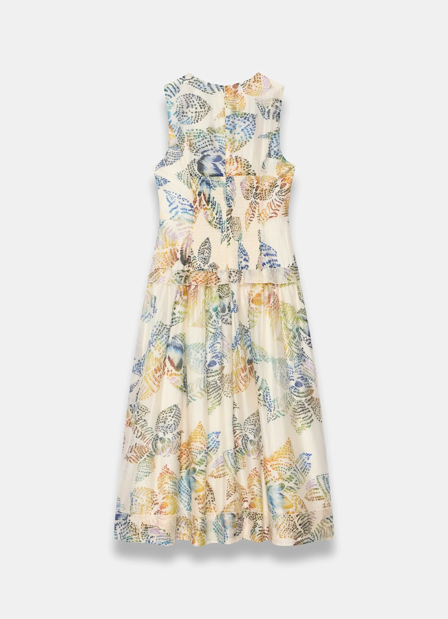 Cream Floral Print Drop Waist Midi Dress - Image 7