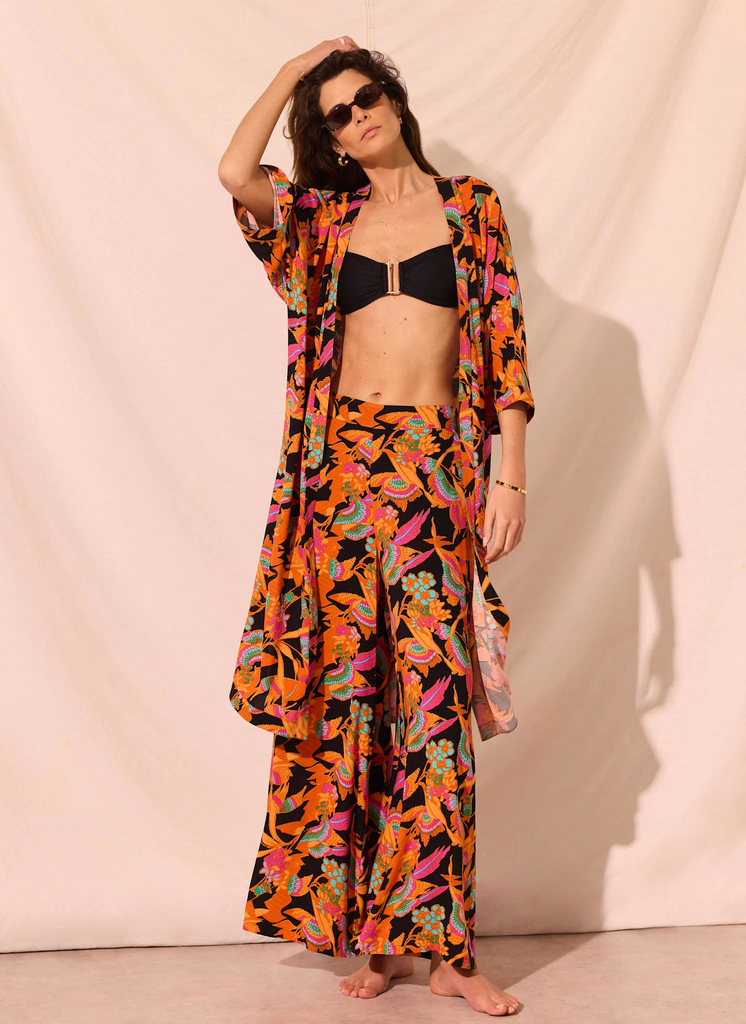 Orange Floral Print Long Kimono - Image 5