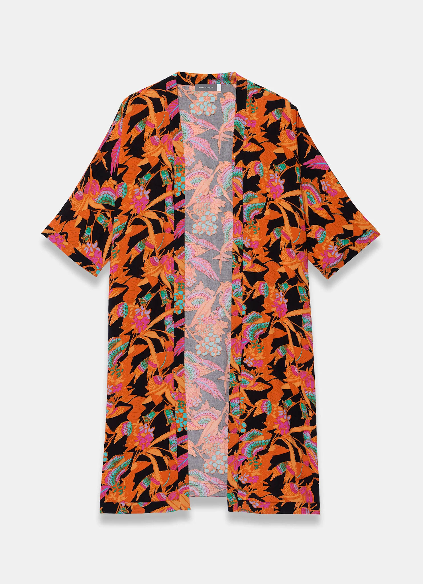 Orange Floral Print Long Kimono - Image 6