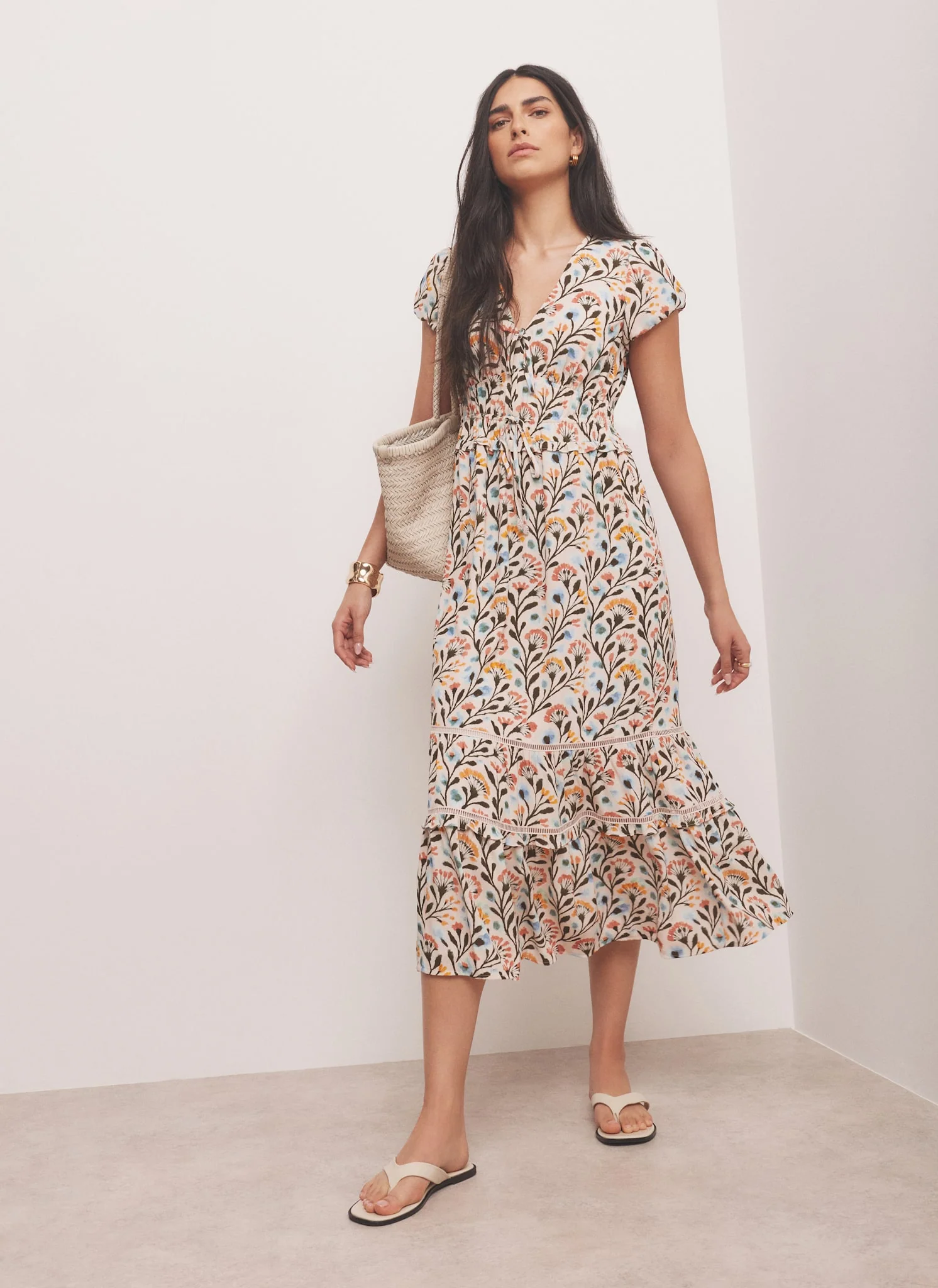 Orange Floral Print Midi Dress - Image 2