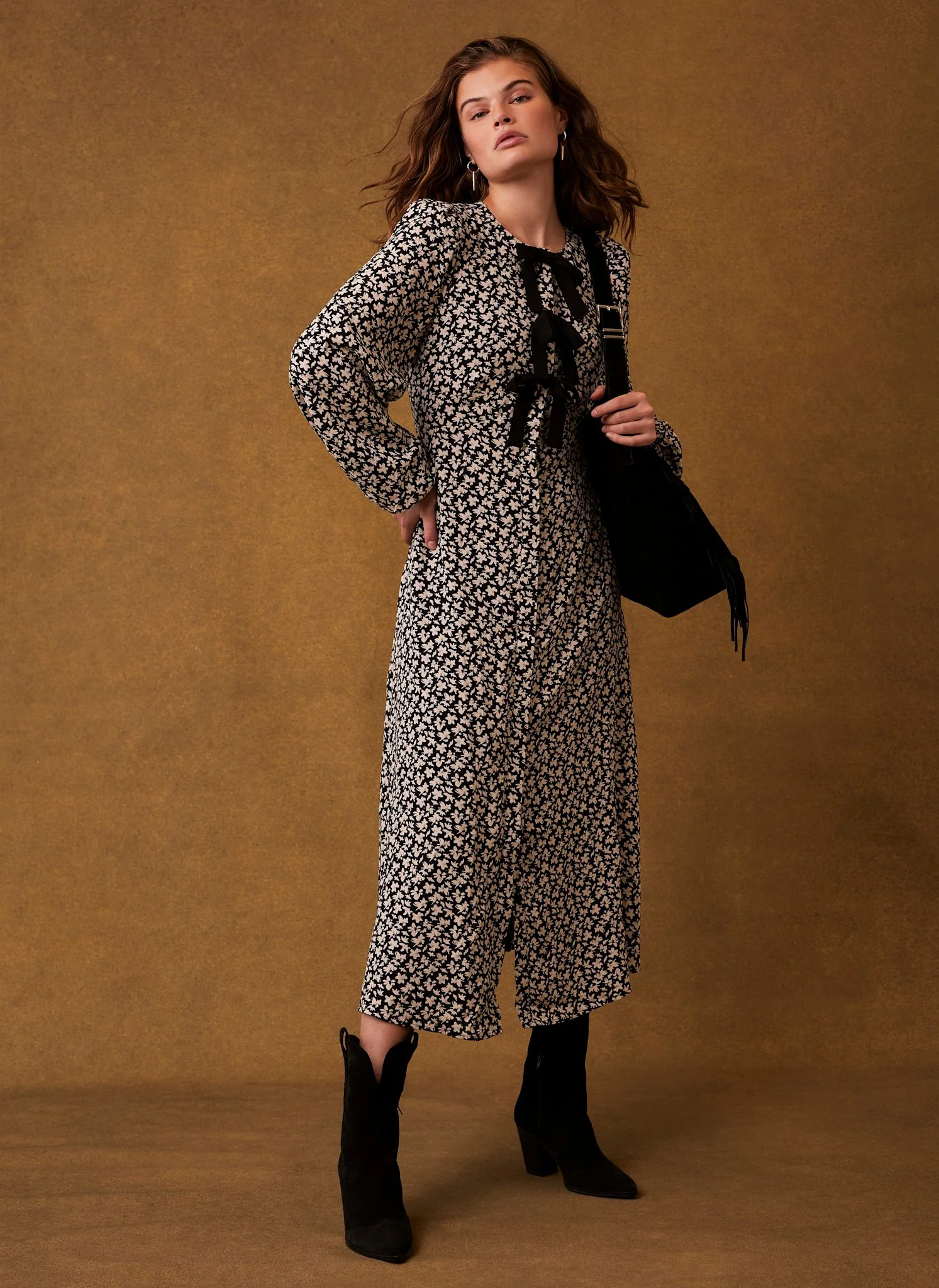 Black Floral Print Midi Dress - Image 5
