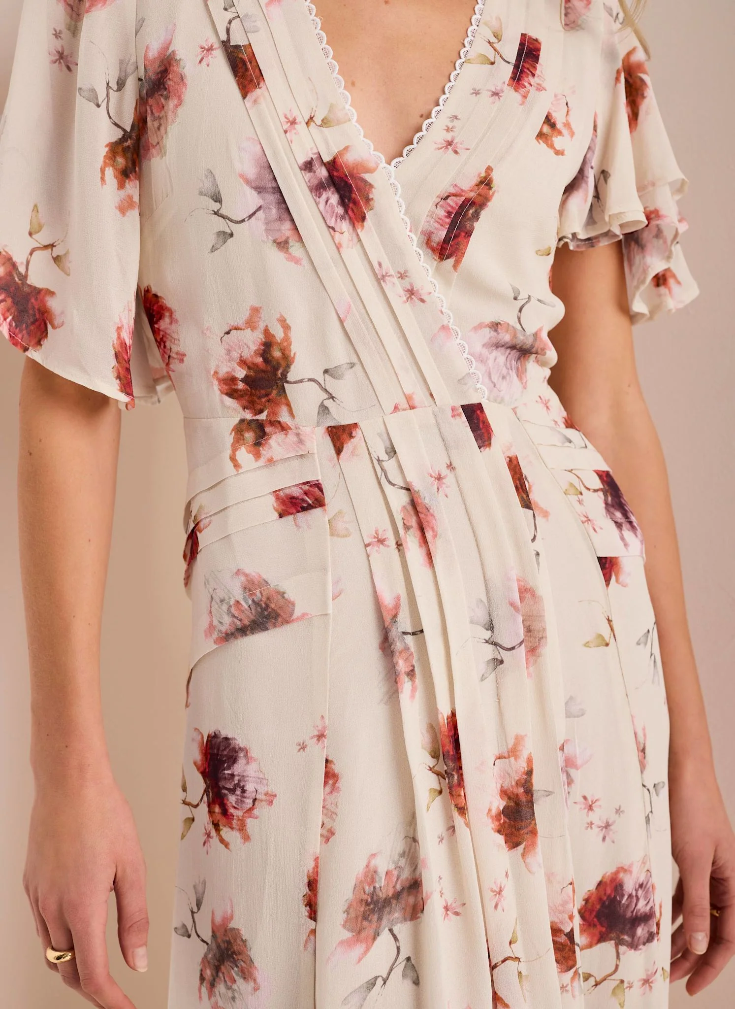 Cream Floral Print Midi Dress - Image 4