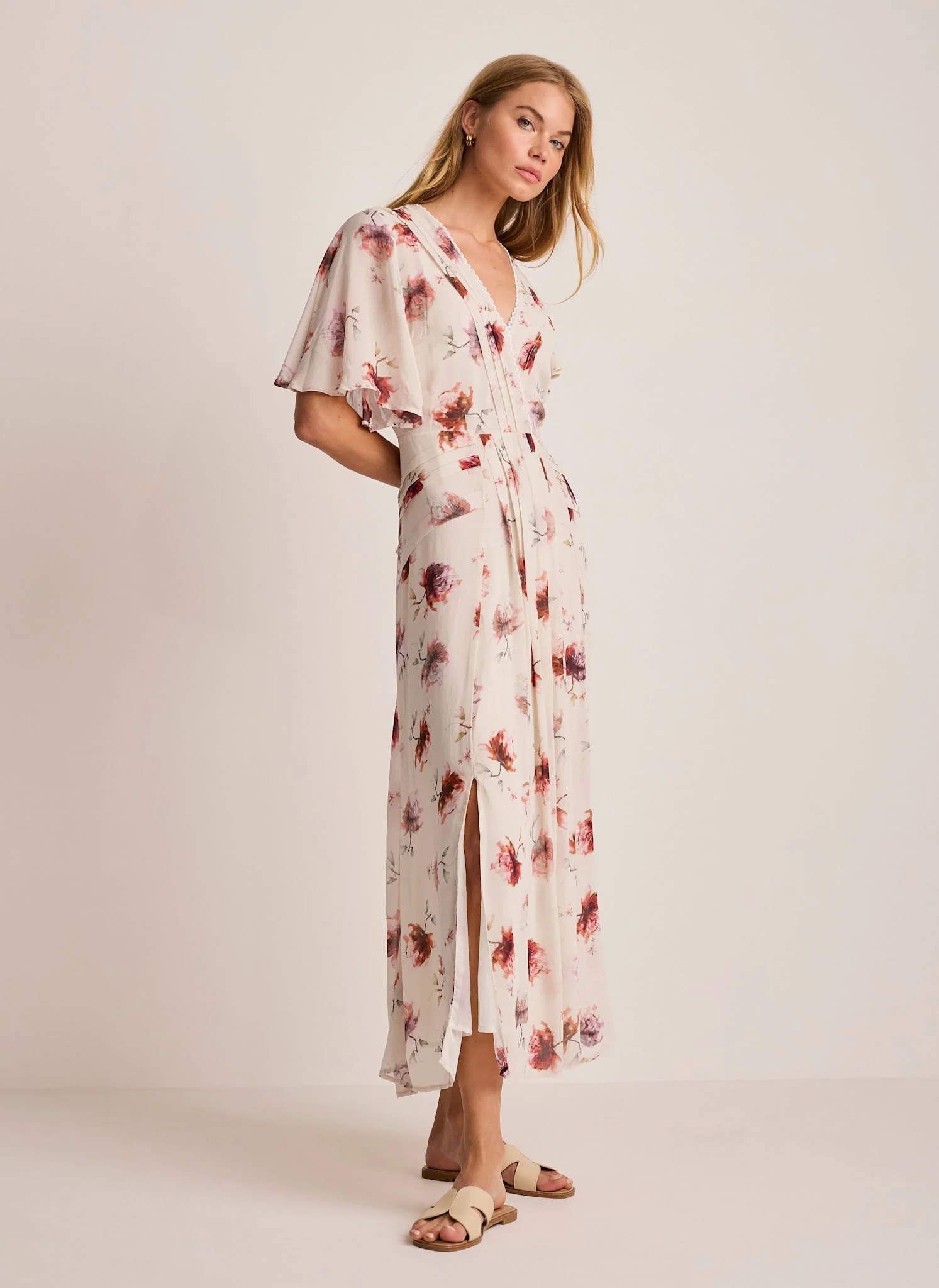 Cream Floral Print Midi Dress - Image 5