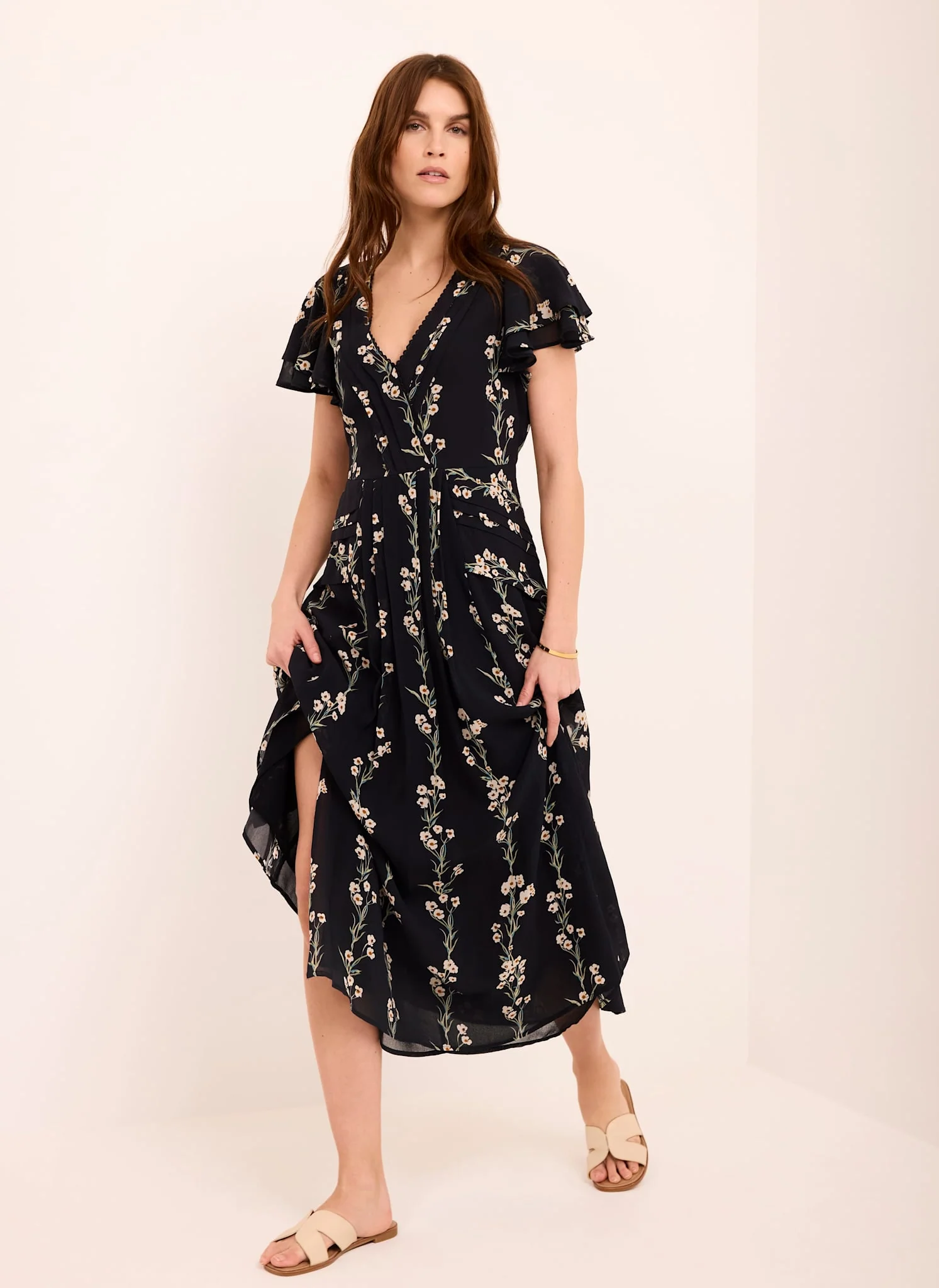 Navy Floral Print Midi Dress - Image 2