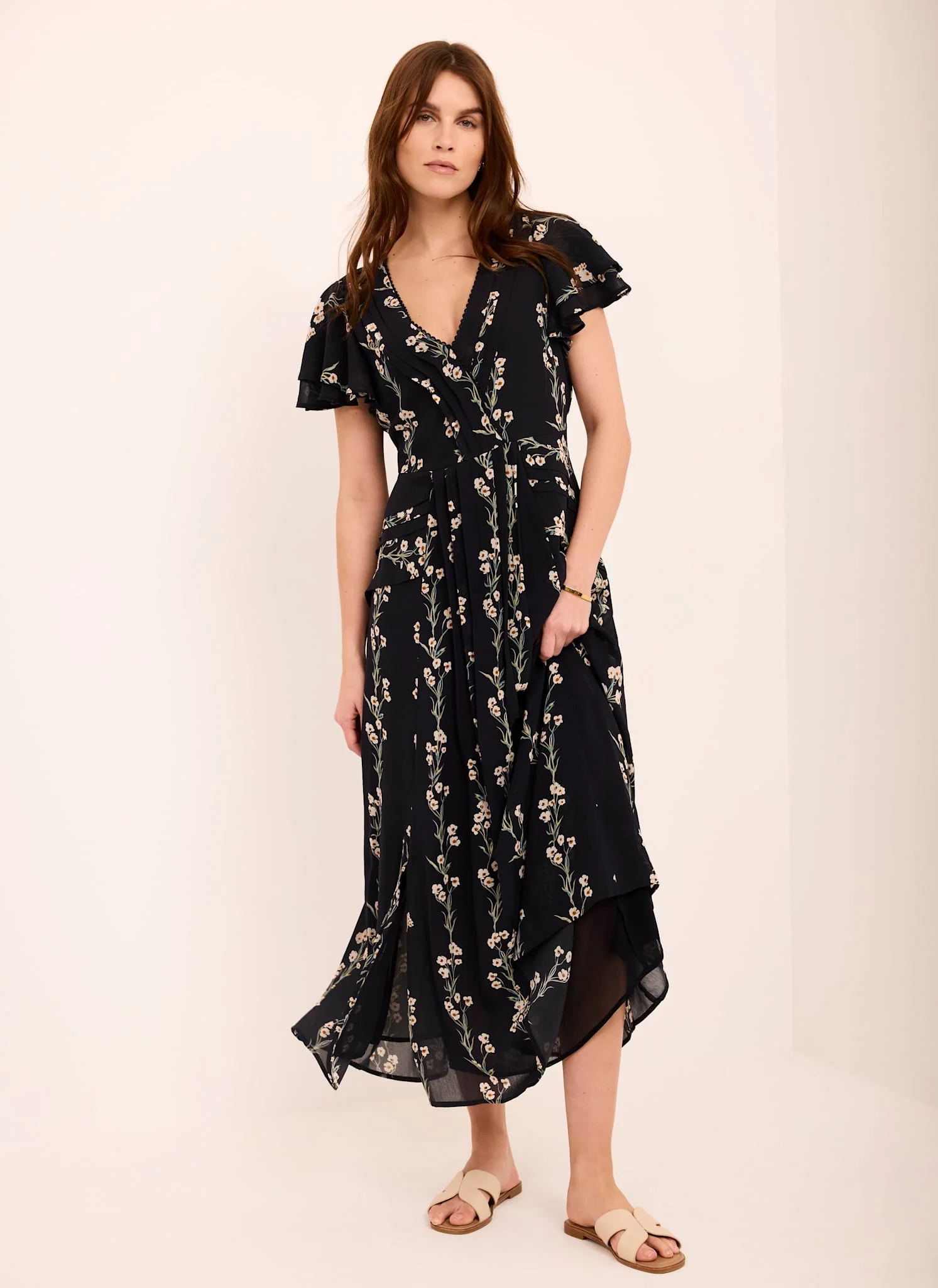 Navy Floral Print Midi Dress - Image 3