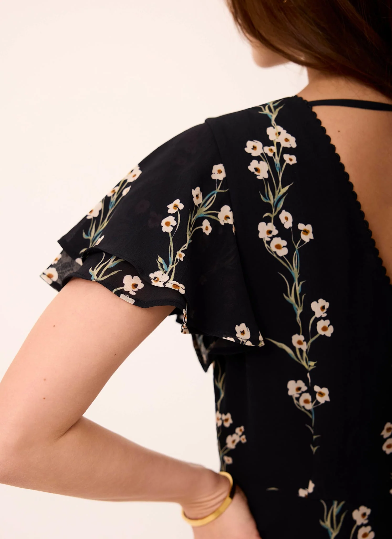 Navy Floral Print Midi Dress - Image 5