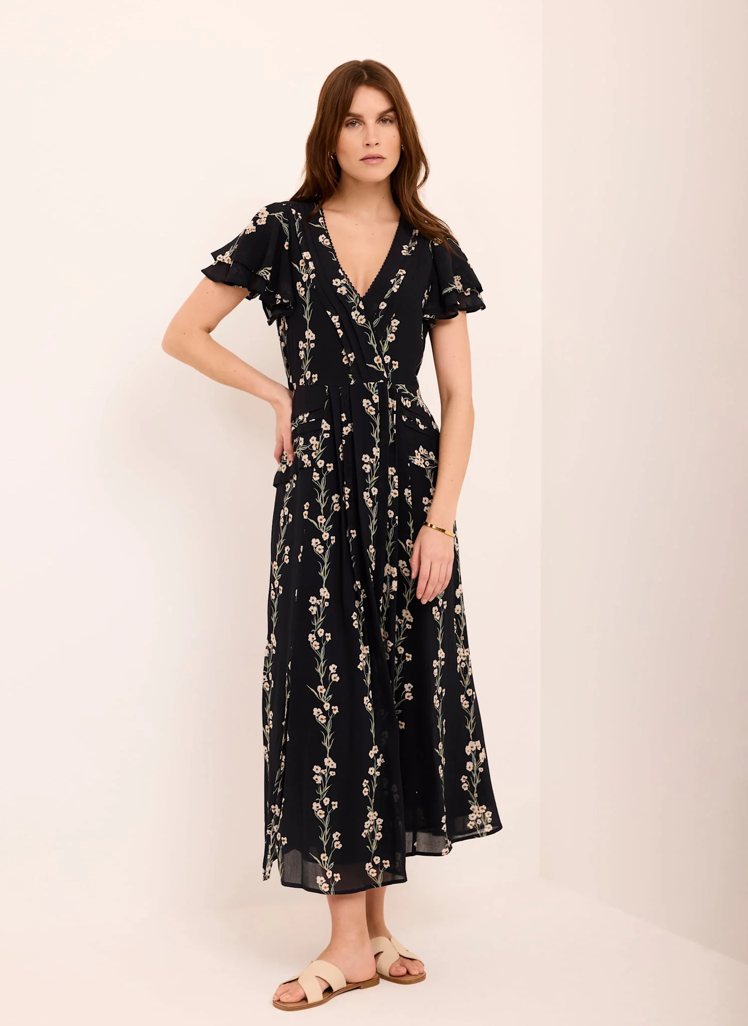 Navy Floral Print Midi Dress - Image 6